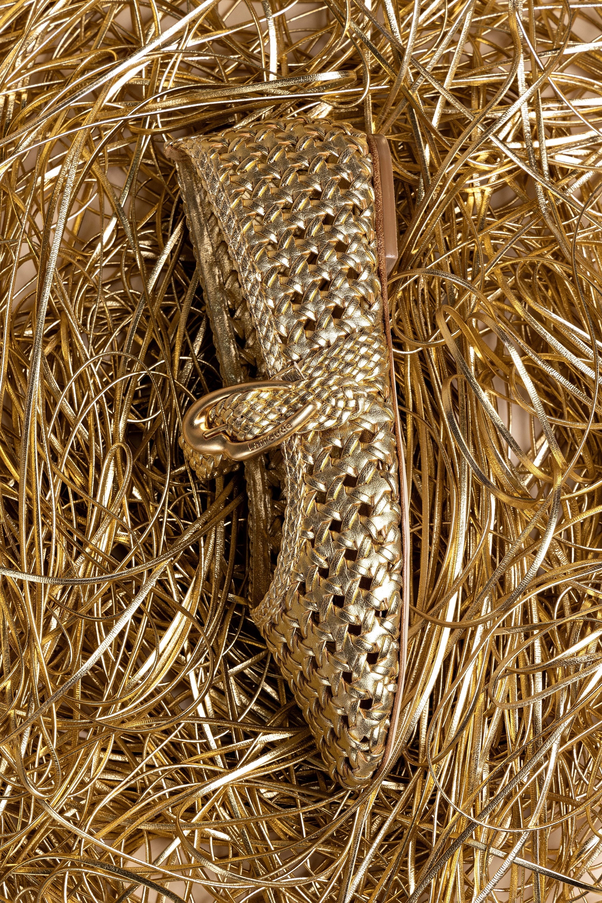 Verona New Macrame In Gold Metallic Leather by Larroudé