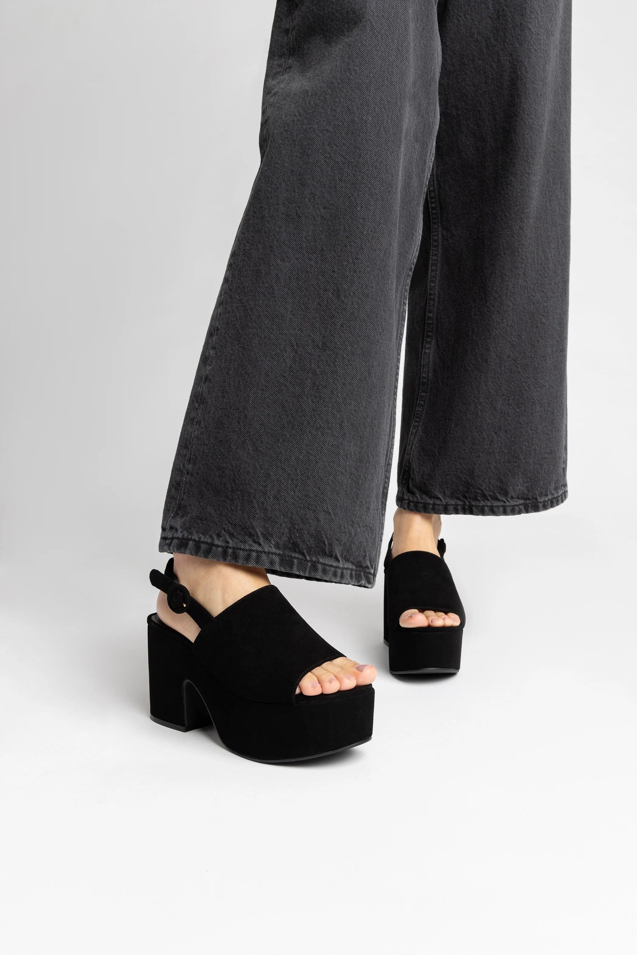Miso Platform Sandal In Black Suede by Larroudé