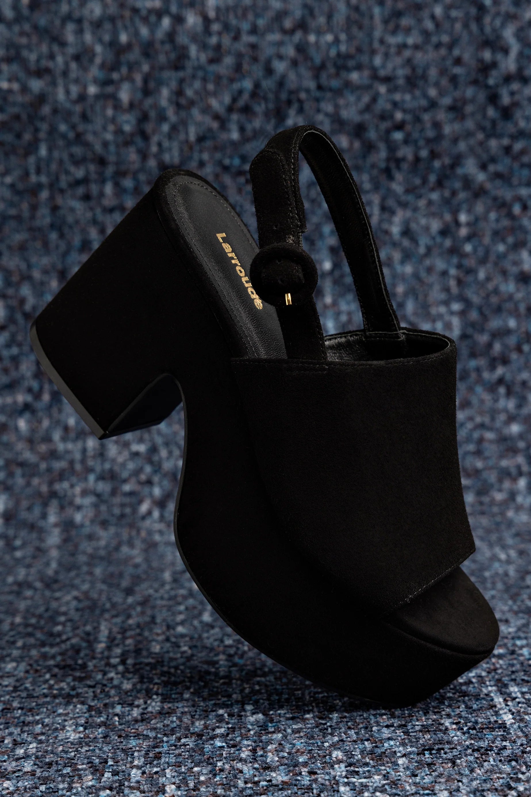 Miso Platform Sandal In Black Suede by Larroudé