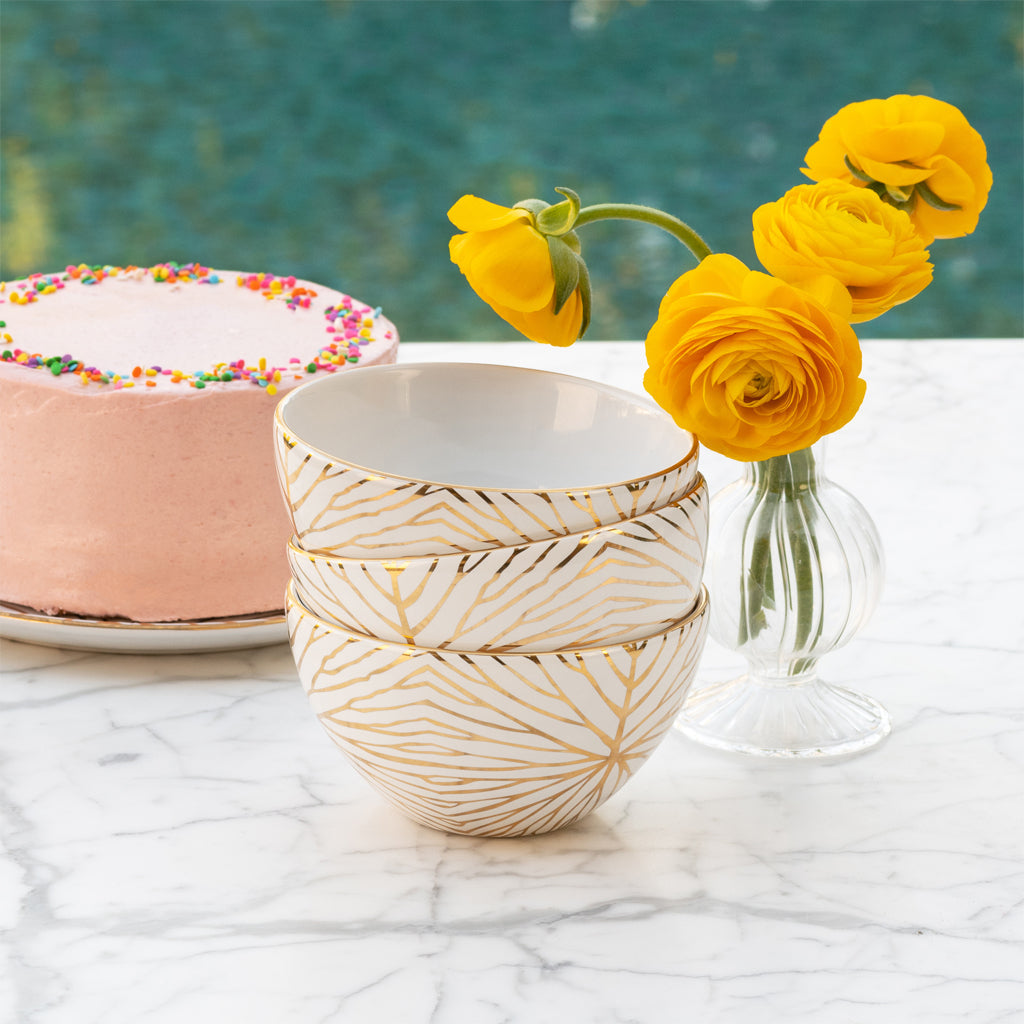 Talianna Lilypad Dessert Bowls S/4, White w/Gold by ANNA New York