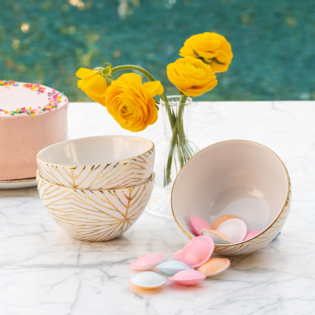 Talianna Lilypad Dessert Bowls S/4, White w/Gold by ANNA New York