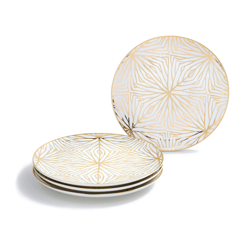 Talianna Lilypad Dessert Plates S/4, White w/Gold by ANNA New York