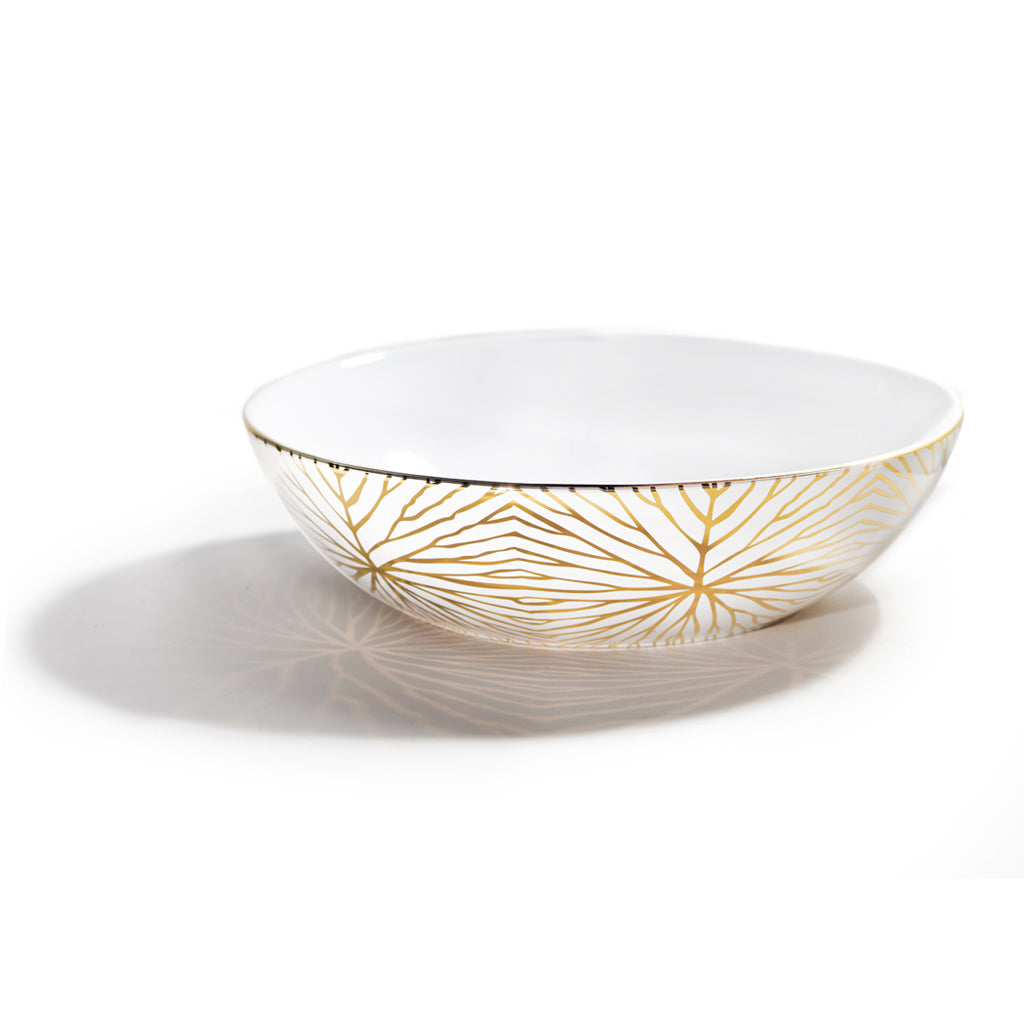Talianna Lilypad Low Bowl, White w/Gold by ANNA New York