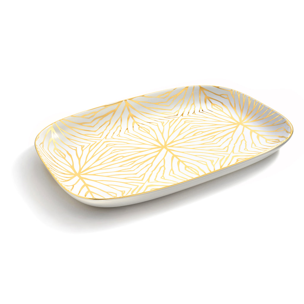 Talianna Lilypad Serving Platter, White w/Gold by ANNA New York