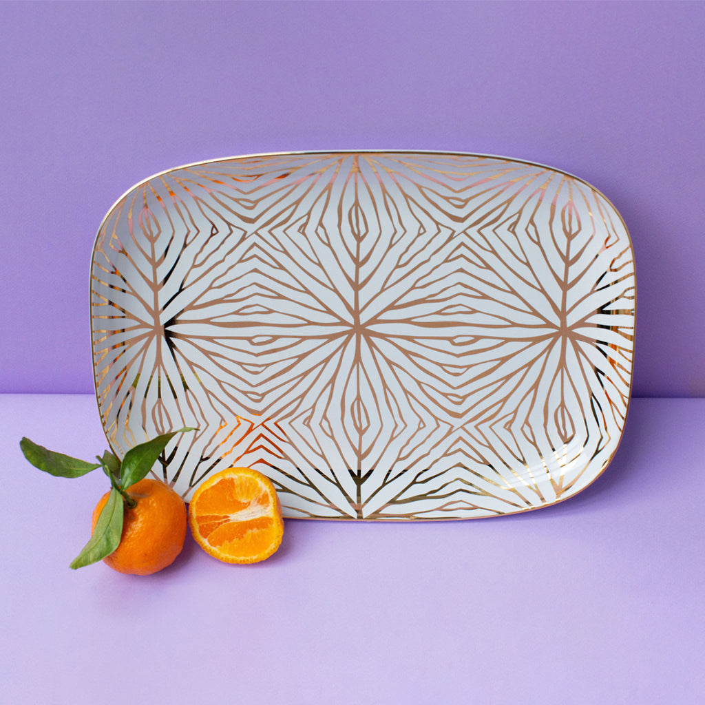 Talianna Lilypad Serving Platter, White w/Gold by ANNA New York