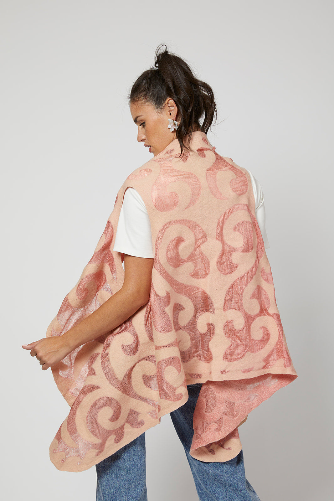 Felted Wool Duster Vest from Kyrgyzstan - Blush Pink by Larkin Lane