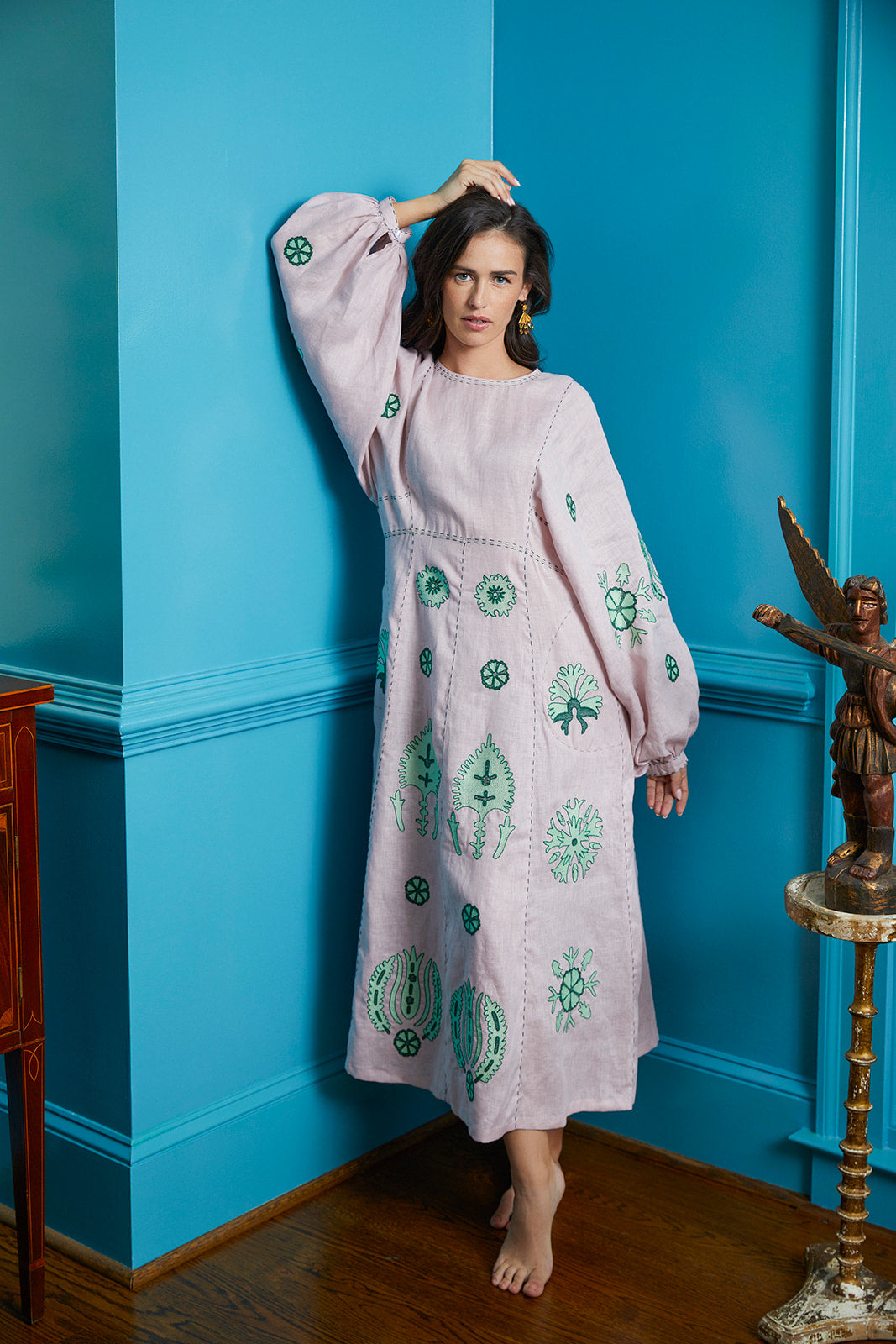 Carolyna Ukrainian Embroidered Dress - Lavender, Mint, Green by Larkin Lane