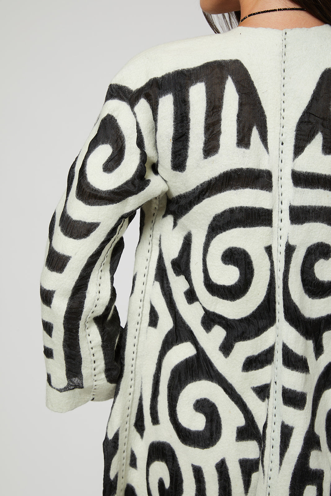 Felted Wool Coat from Kyrgyzstan - Long - Ivory and Black by Larkin Lane