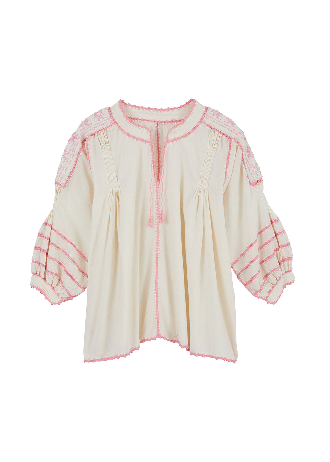 Amorcita Mexican Top - Ivory, Pink by Larkin Lane