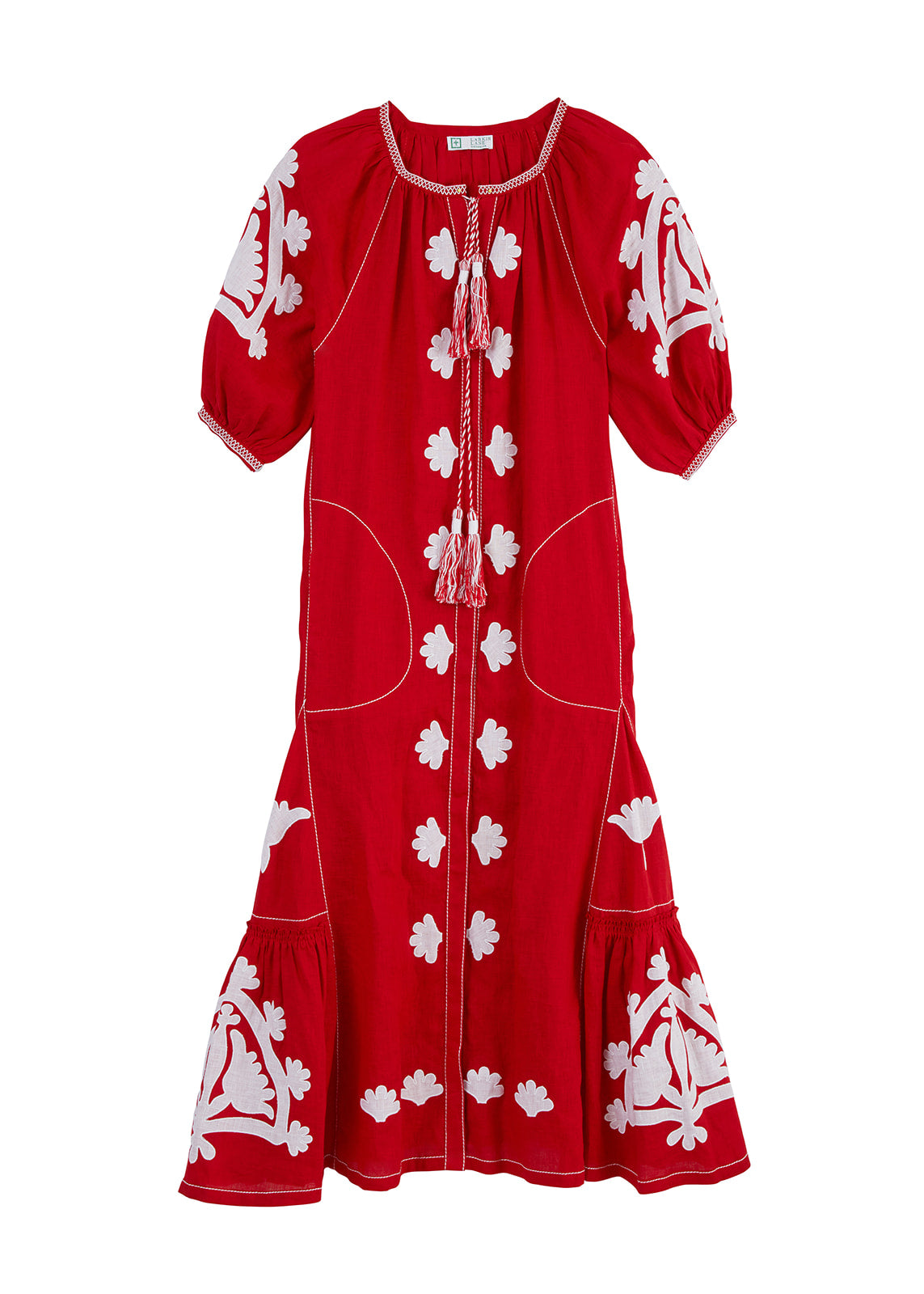 Matisse Embroidered Ukrainian Dress / Caftan  - Red, White by Larkin Lane