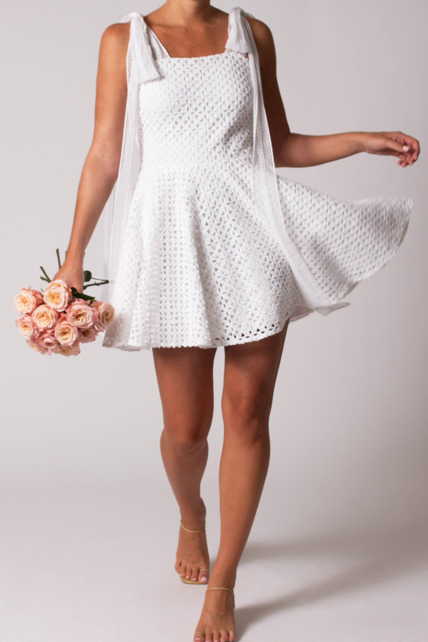 Lily Circle Lace Mini Dress - Pure White by Miguelina