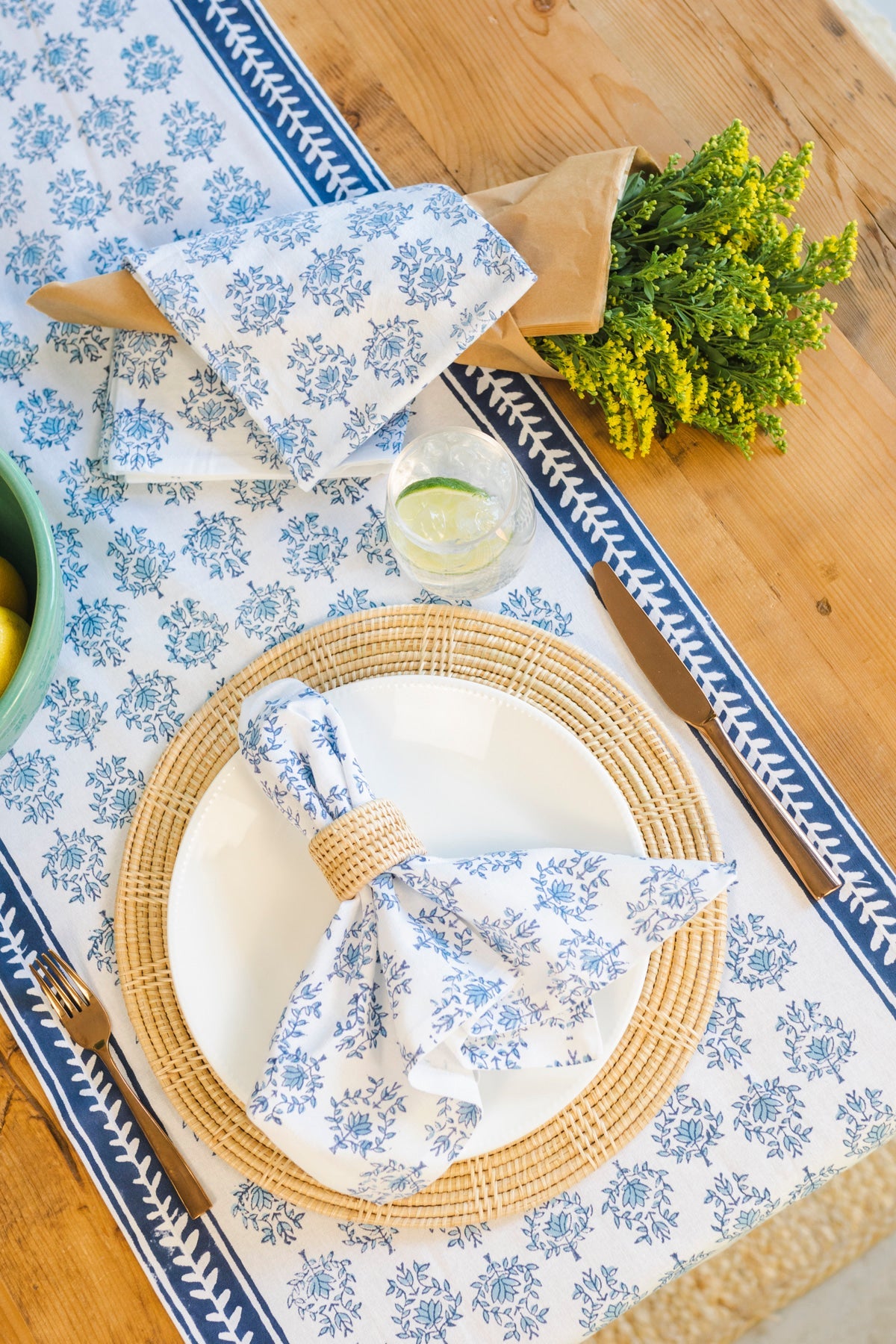 Table Runner - Lotus, Uniform Blue & Navy by Mended