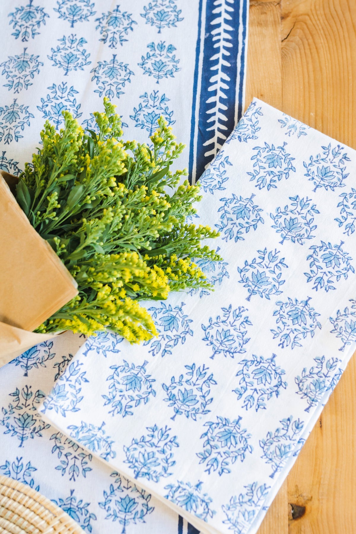 Table Throw - Lotus, Navy & Uniform Blue with Navy Vine Border by Mended