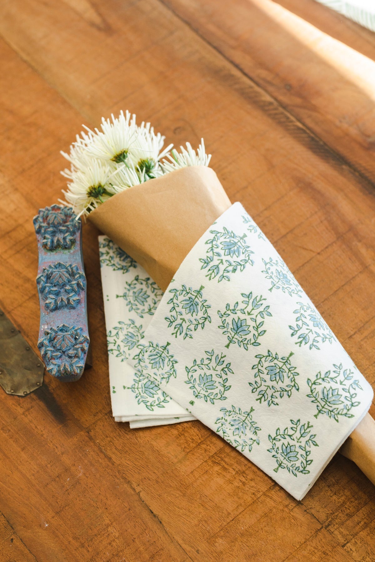 Tea Towel - Lotus, Sage & Uniform Blue by Mended