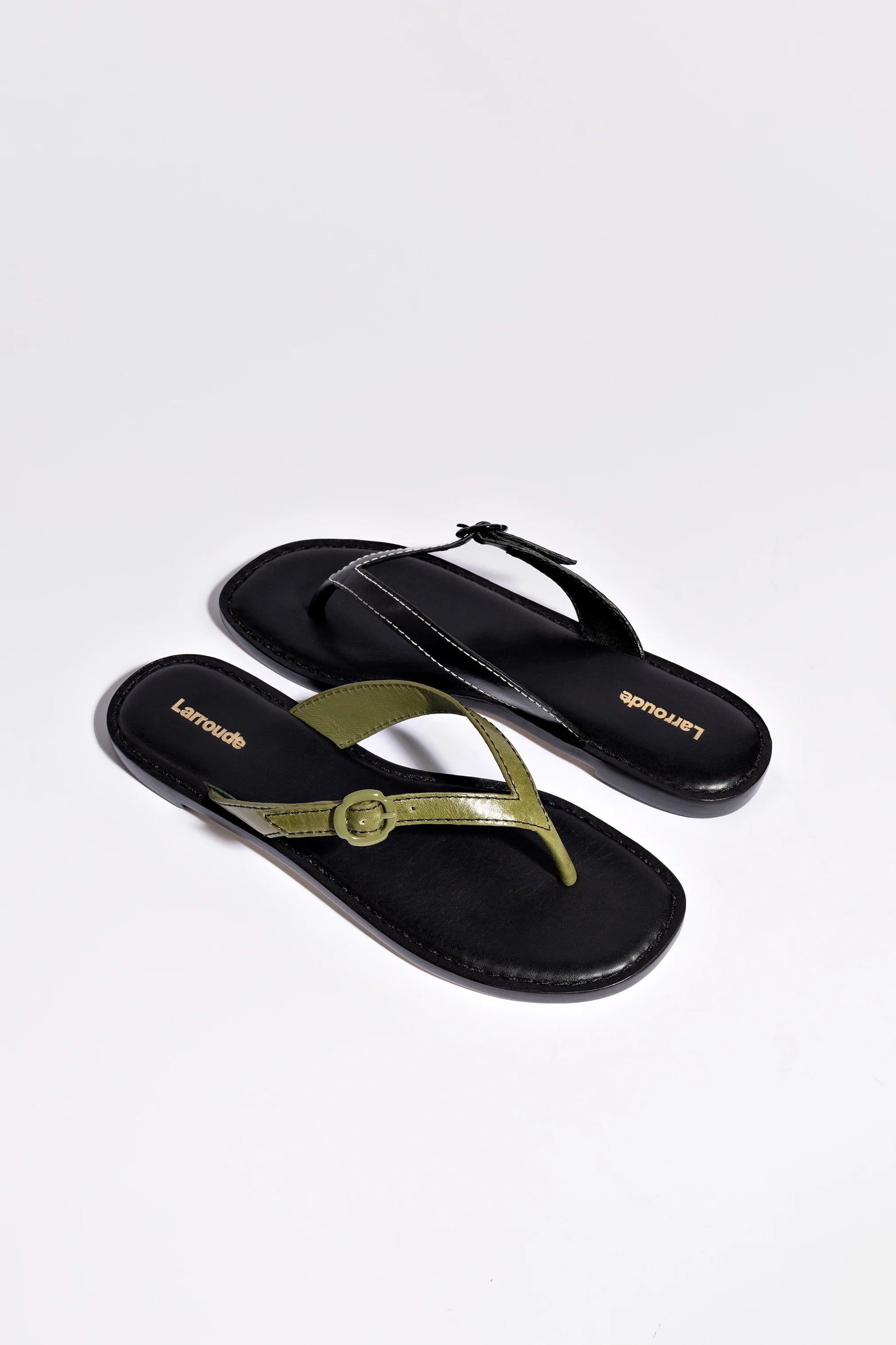 Mary Kate Flat Sandal In Seaweed Leather by Larroudé