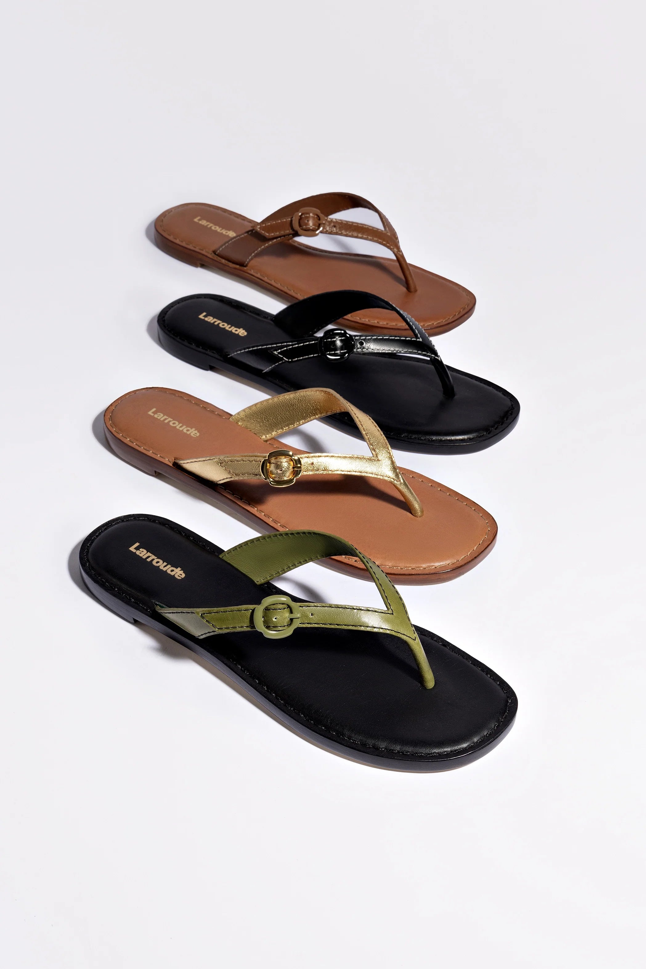 Mary Kate Flat Sandal In Seaweed Leather by Larroudé