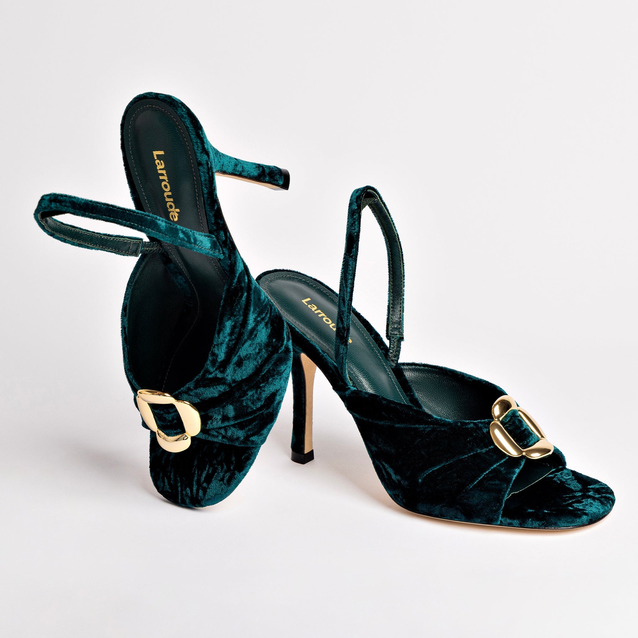 Mayfair Sandal In Jungle Velvet by Larroudé