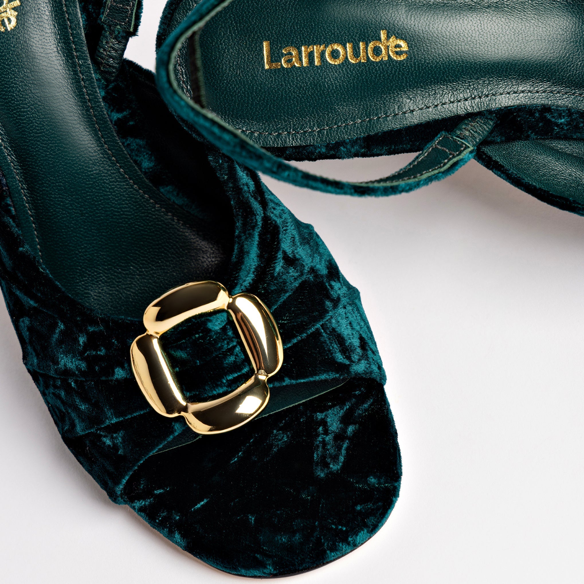 Mayfair Sandal In Jungle Velvet by Larroudé