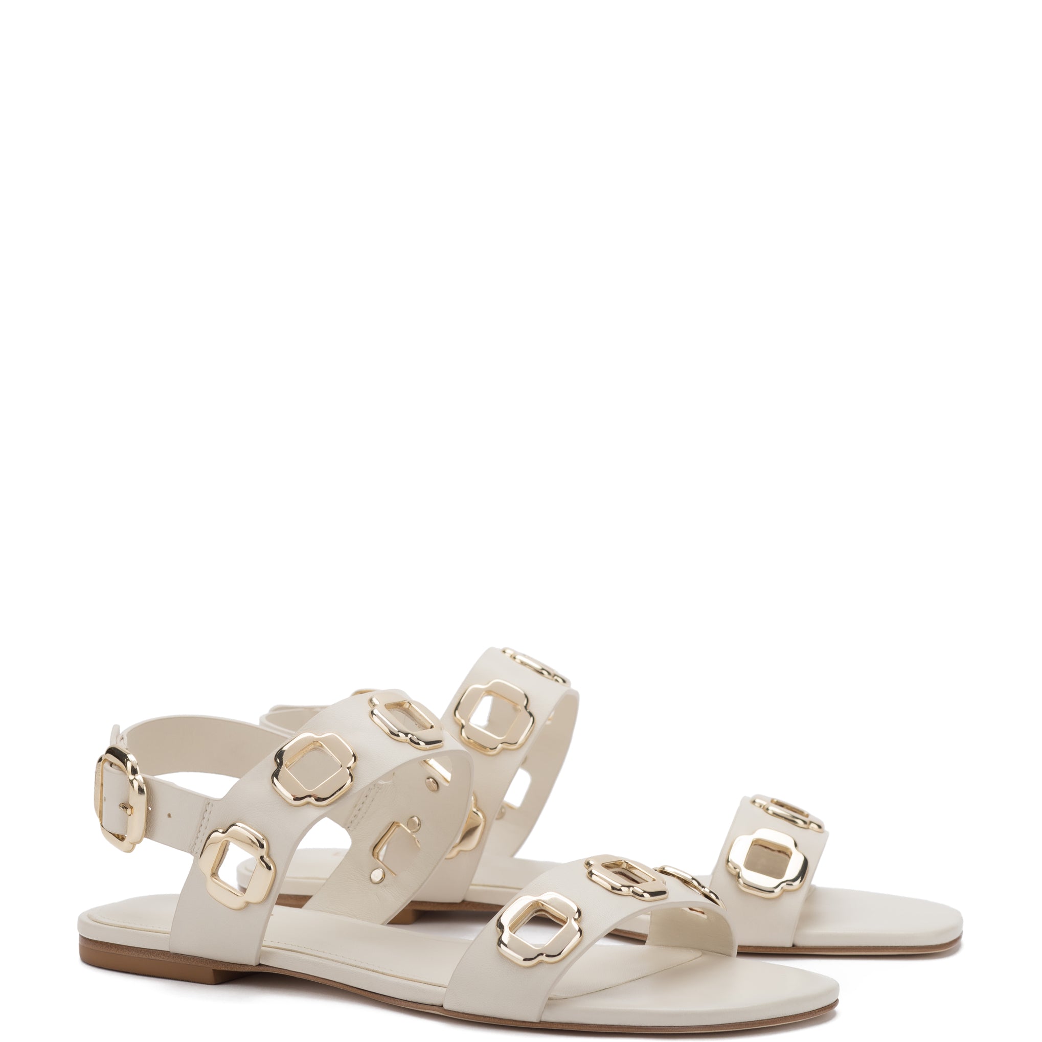 Milan Flat Sandal In Ivory Leather by Larroudé