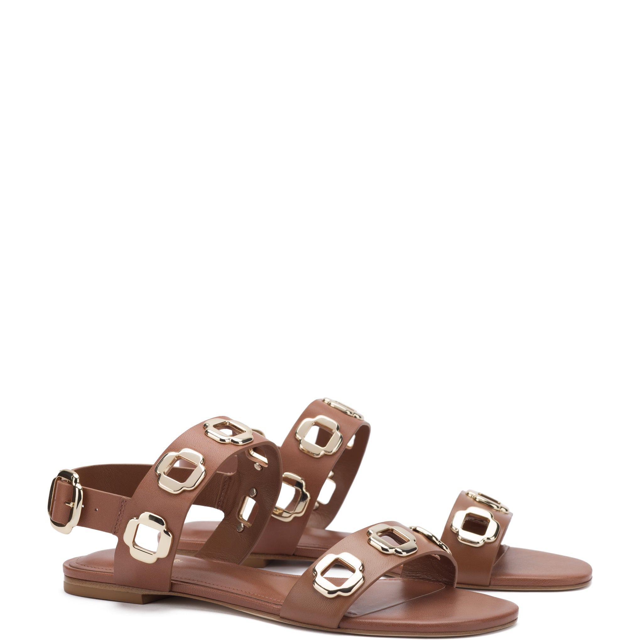 Milan Flat Sandal In Caramel Leather by Larroudé