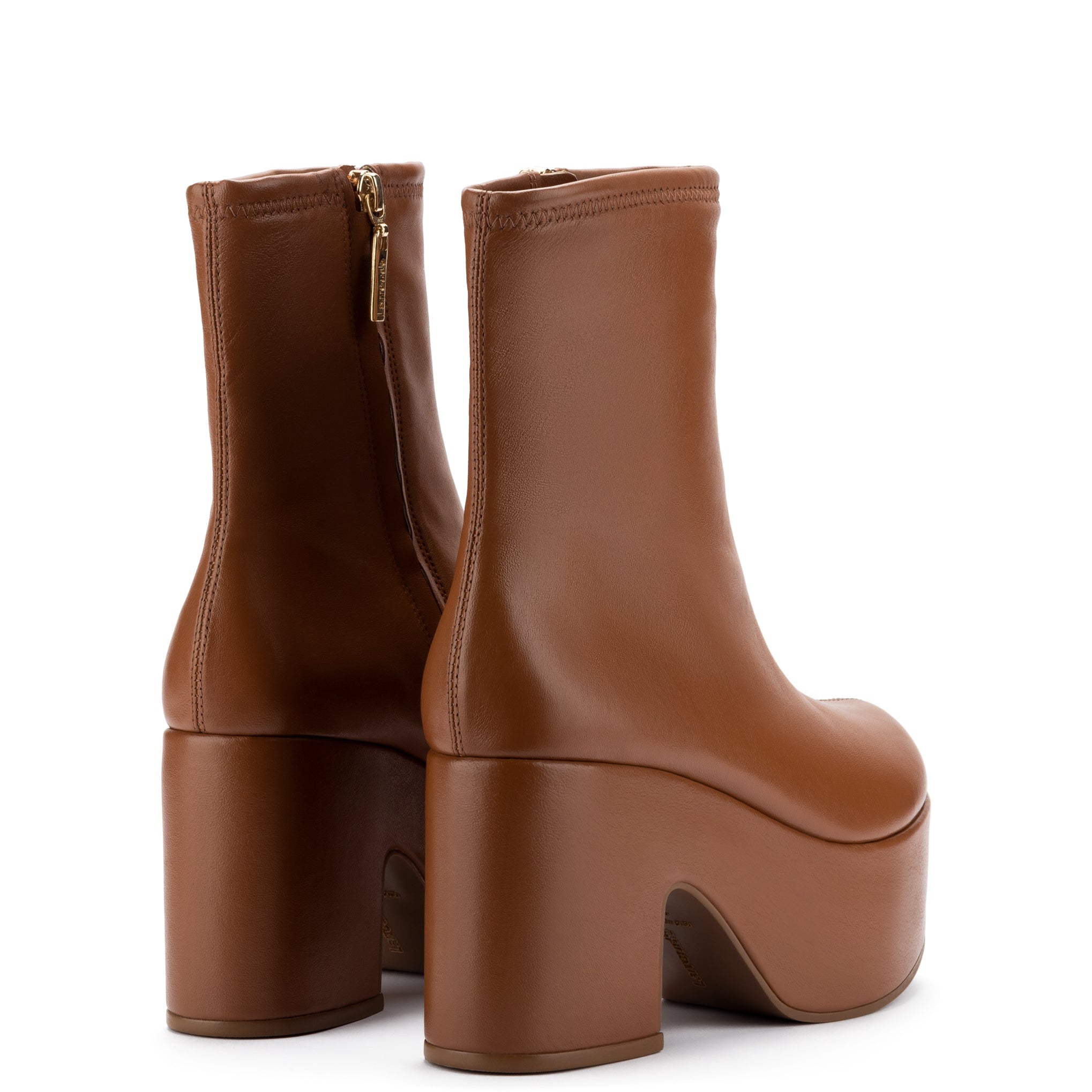 Miso Platform Boot In Caramel Stretch Leather by Larroudé