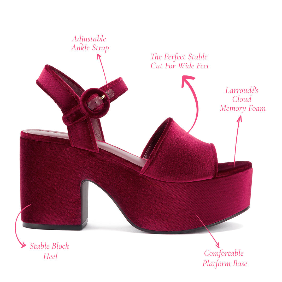 Miso Platform Strap Sandal In Wine Velvet by Larroudé