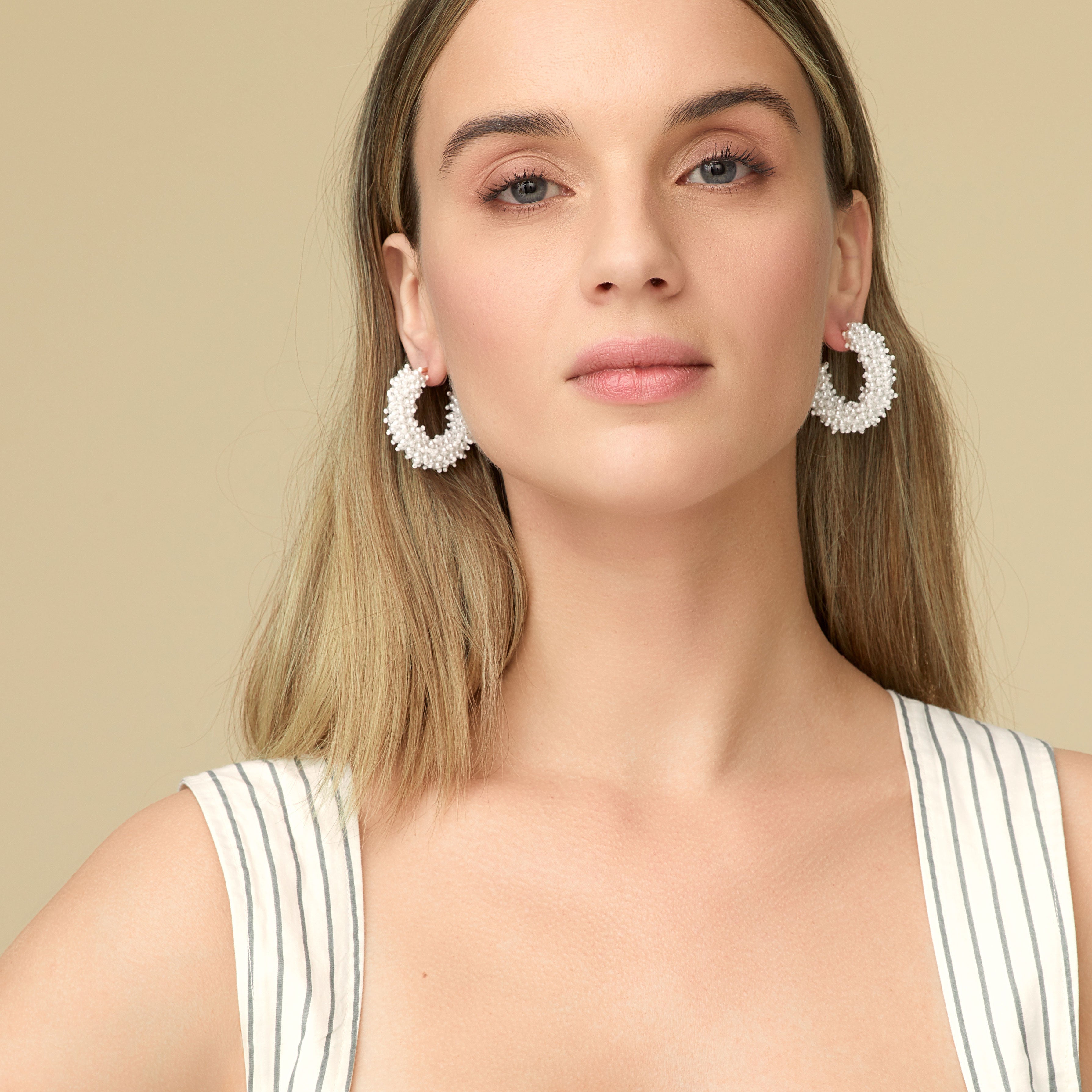 Taylor Mini Hoop Earrings White/Gold by Mignonne Gavigan