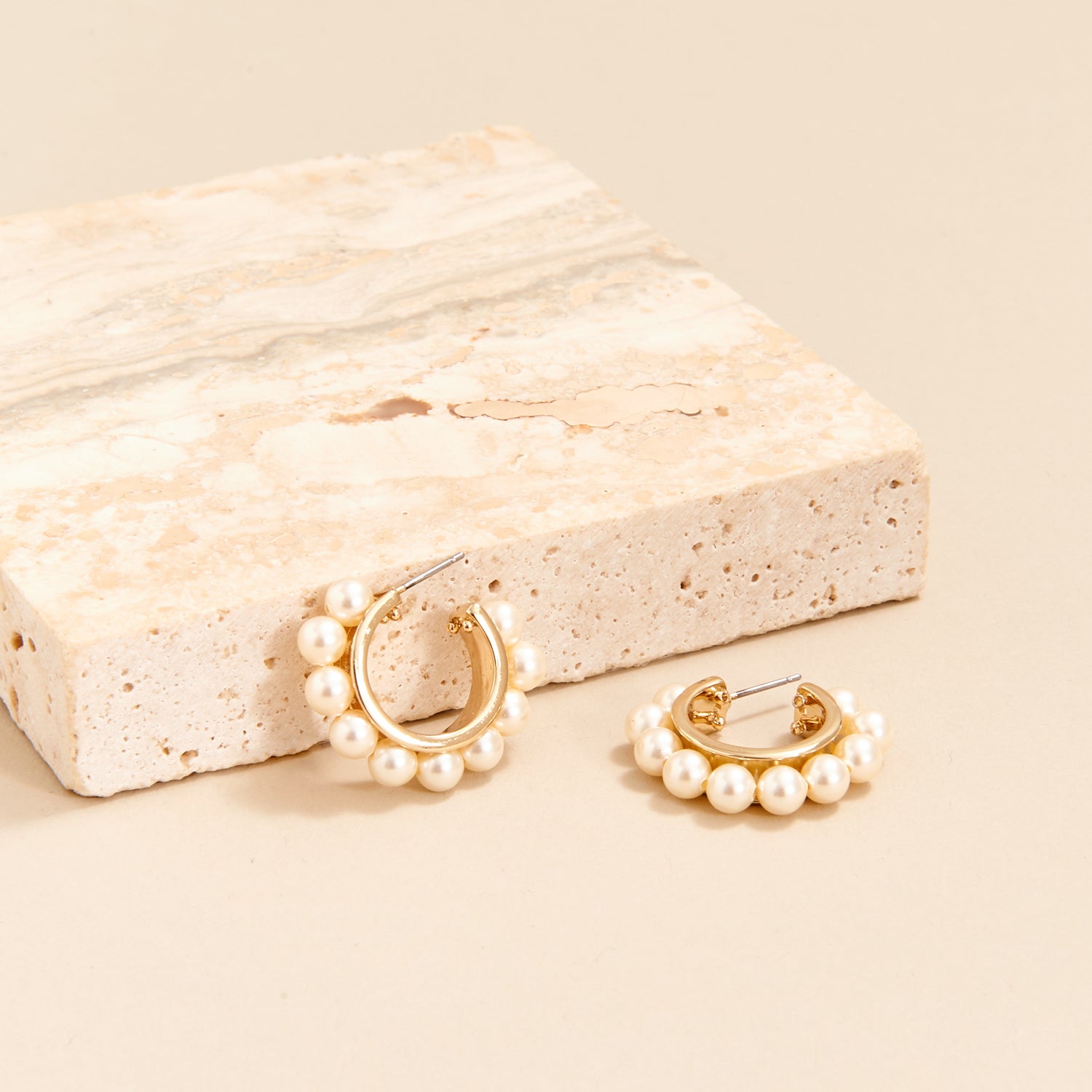 Wynnie Pearl Hoop Earrings Cream by Mignonne Gavigan