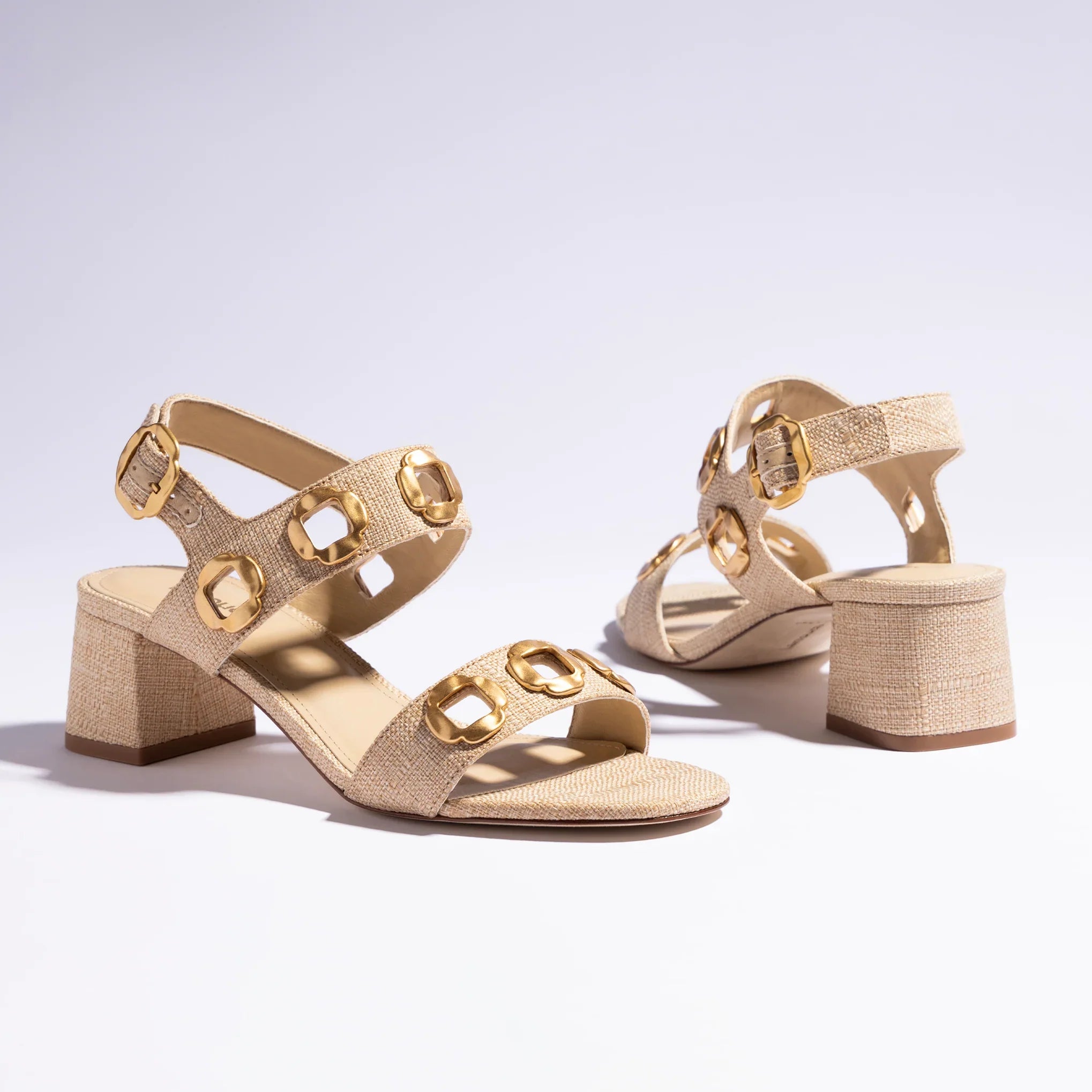 Milan Sandal In Beige Raffia by Larroudé