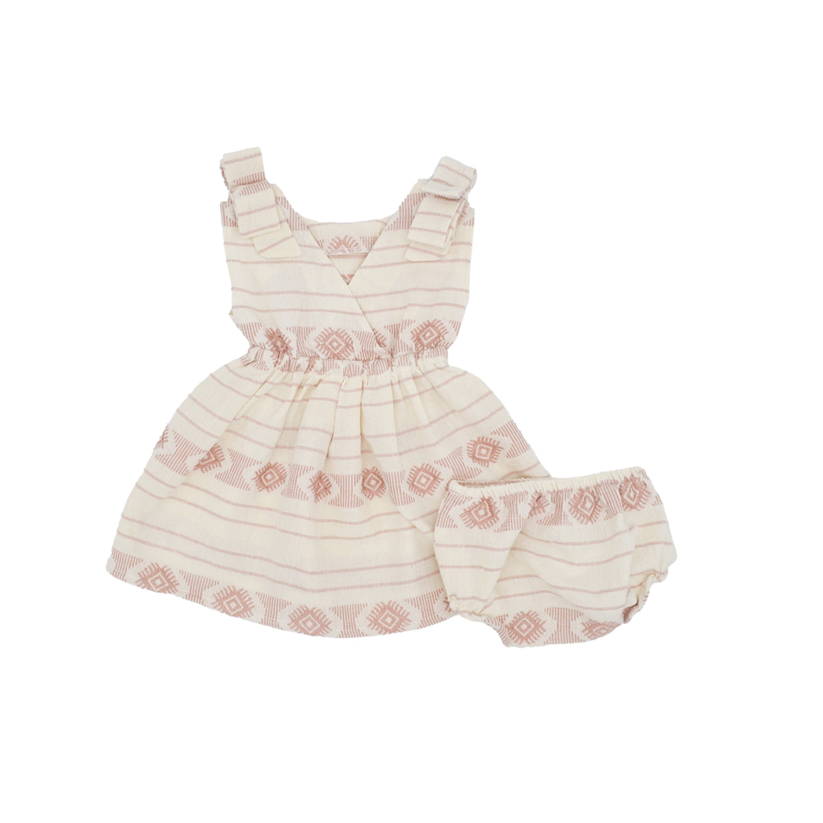 Mini Agnes Pinafore Set in Dust Pink Embroidery by Folklore Las Ninas