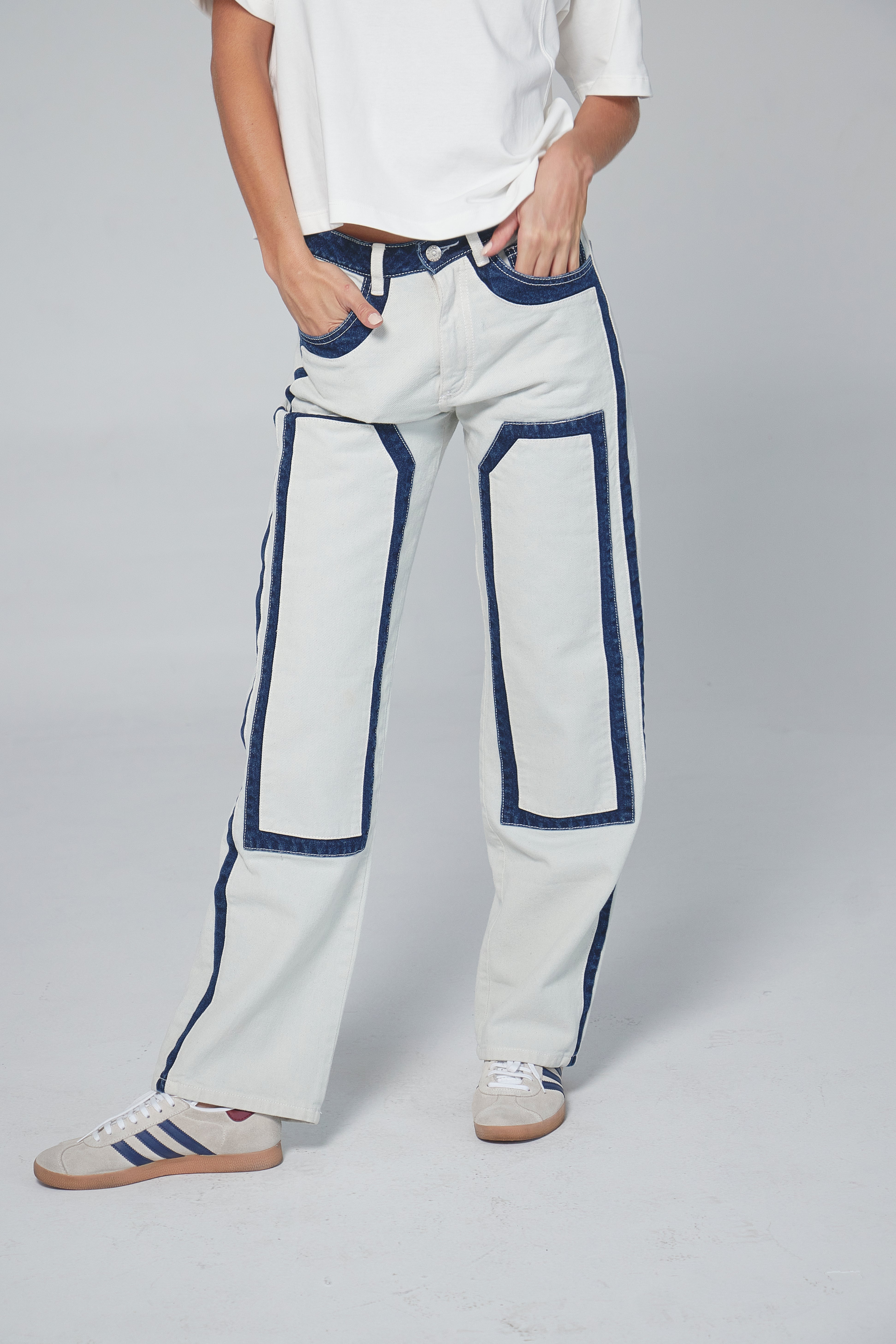 DUAL REALITY JEANS - BLUE DENIM & OFF-WHITE by Zereno