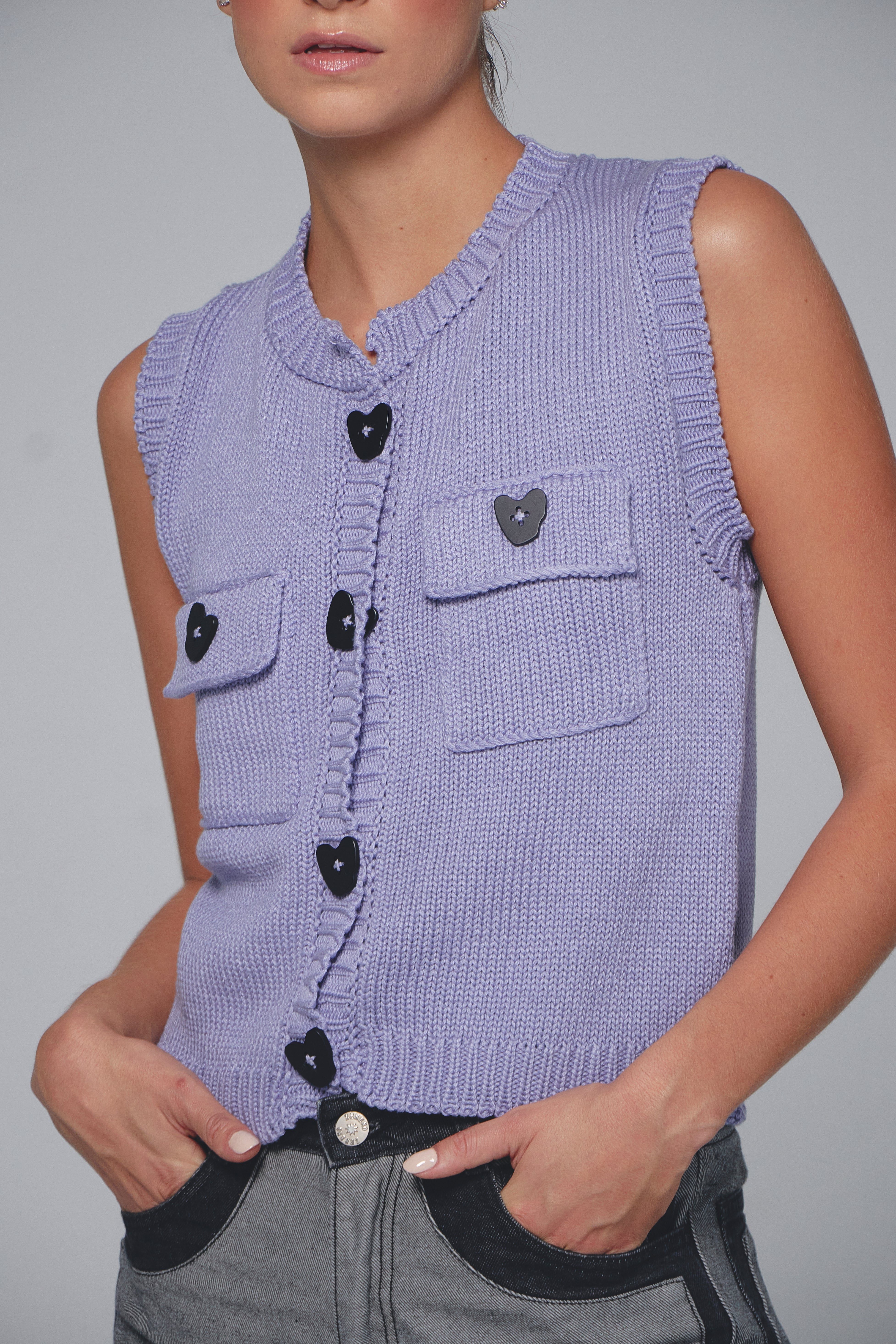 SHADOWED HEART KNIT VEST - LAVENDER by Zereno