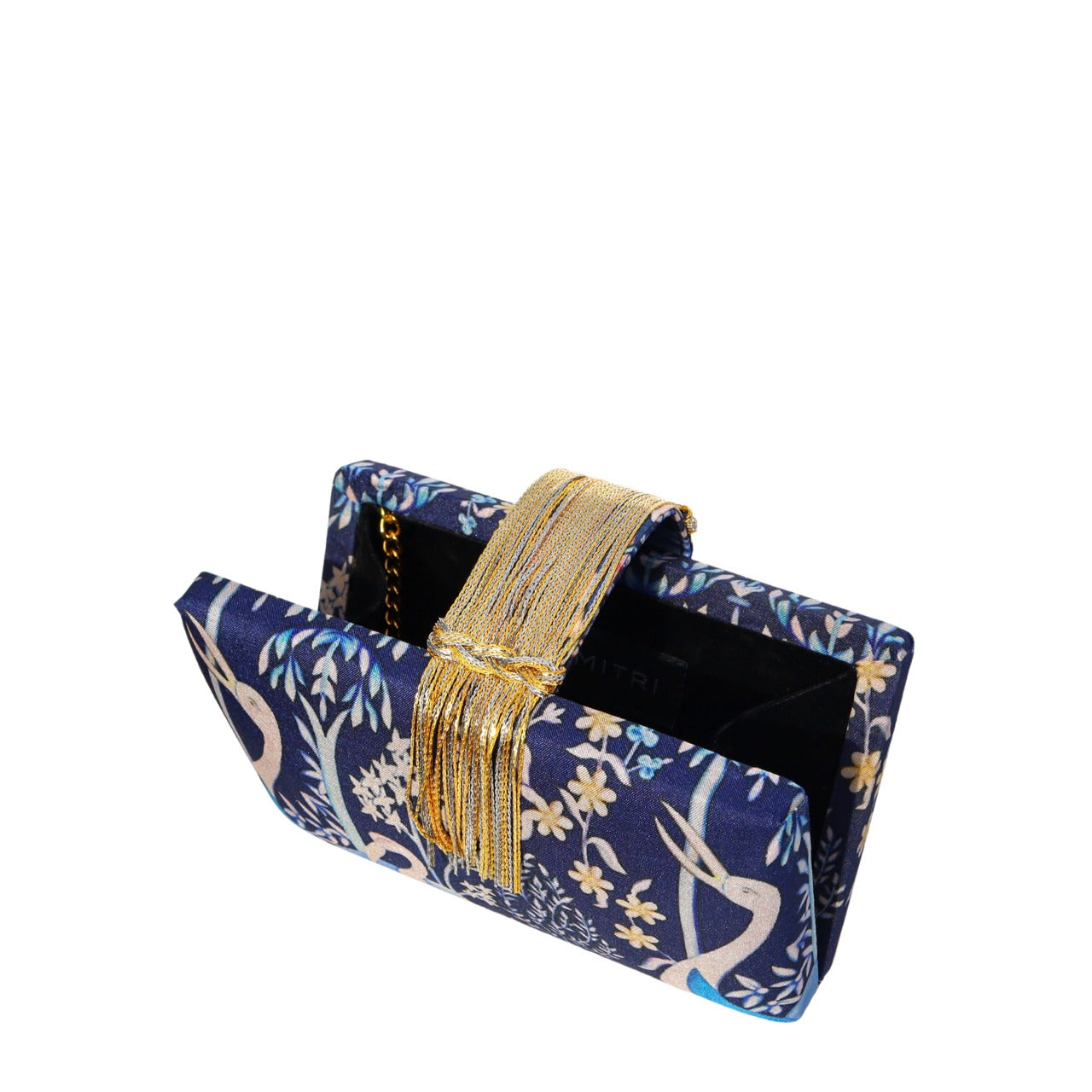 Navy Bird Fringe Clutch by Simitri