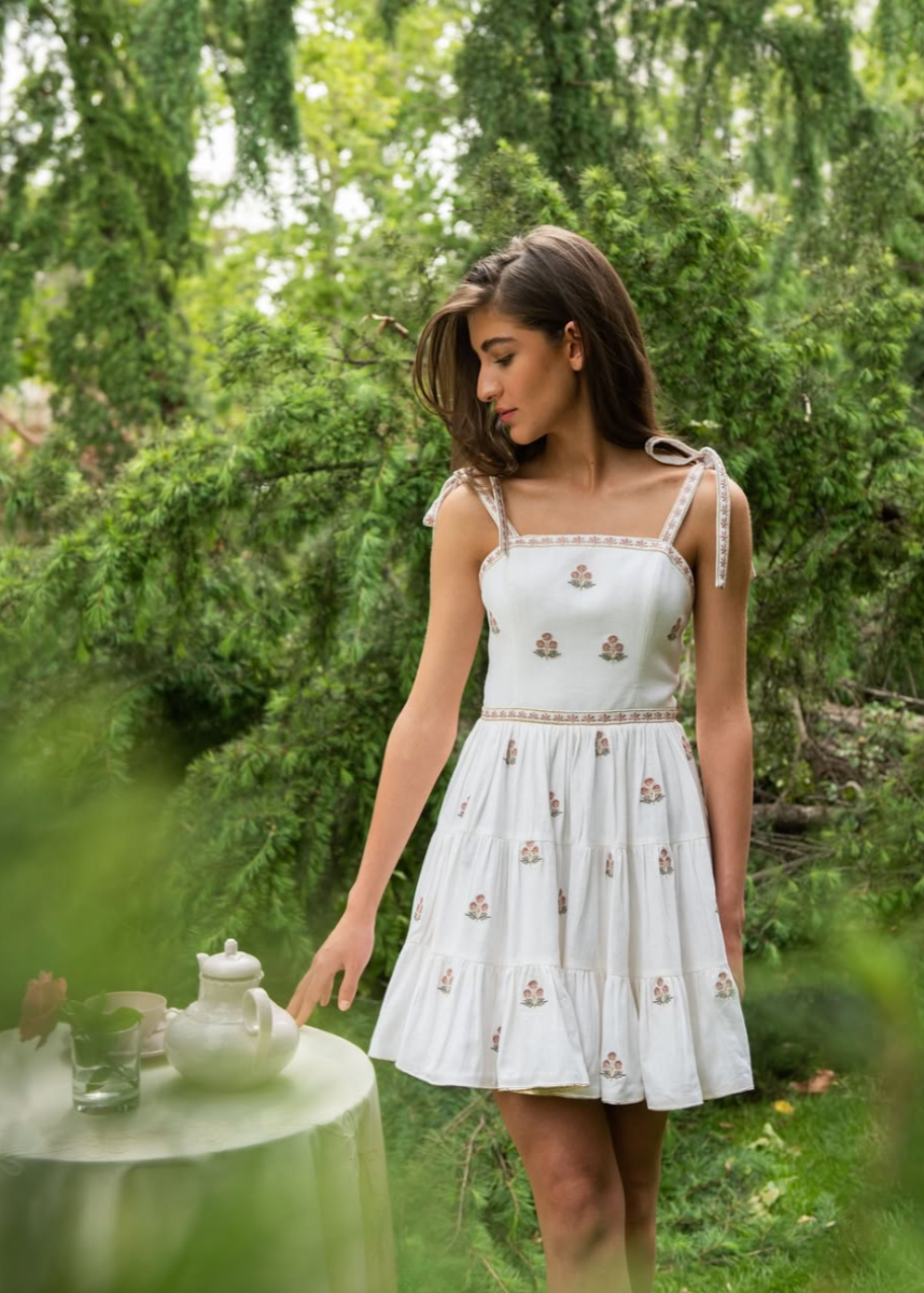 Naz Mini Dress - White & Pink by Rosewater House