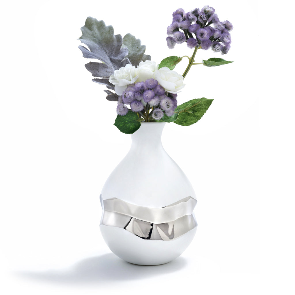 Talianna Oro Bud Vase, White w/Silver by ANNA New York