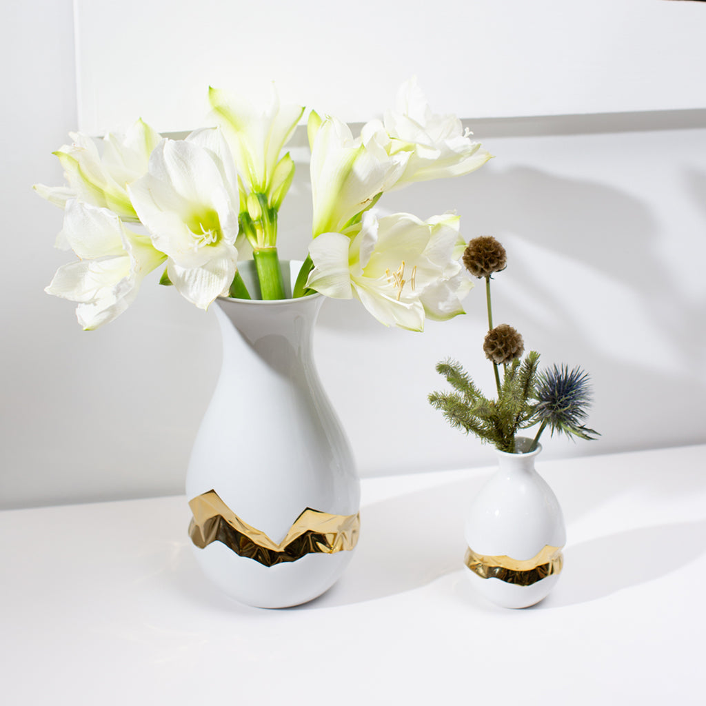 Talianna Oro Bud Vase, White w/Gold by ANNA New York