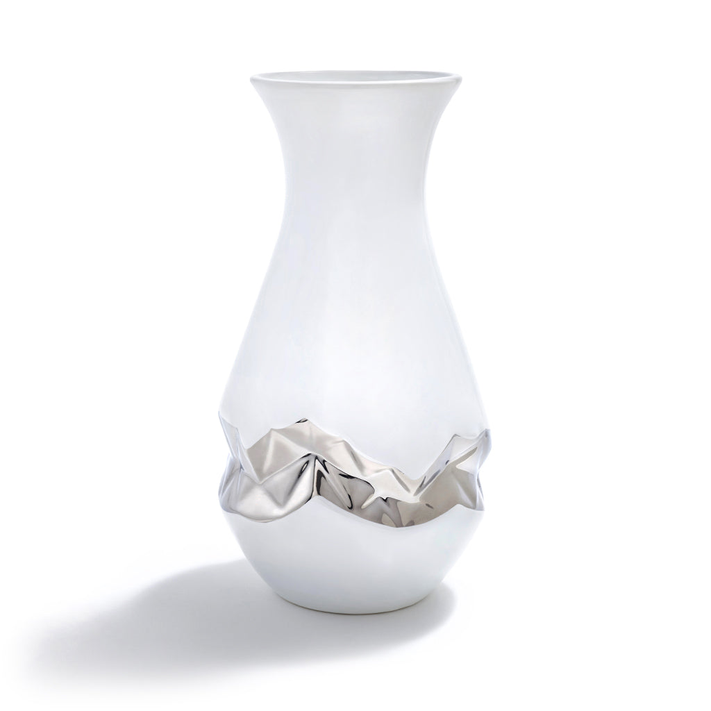 Talianna Oro Vase, White & Silver by ANNA New York