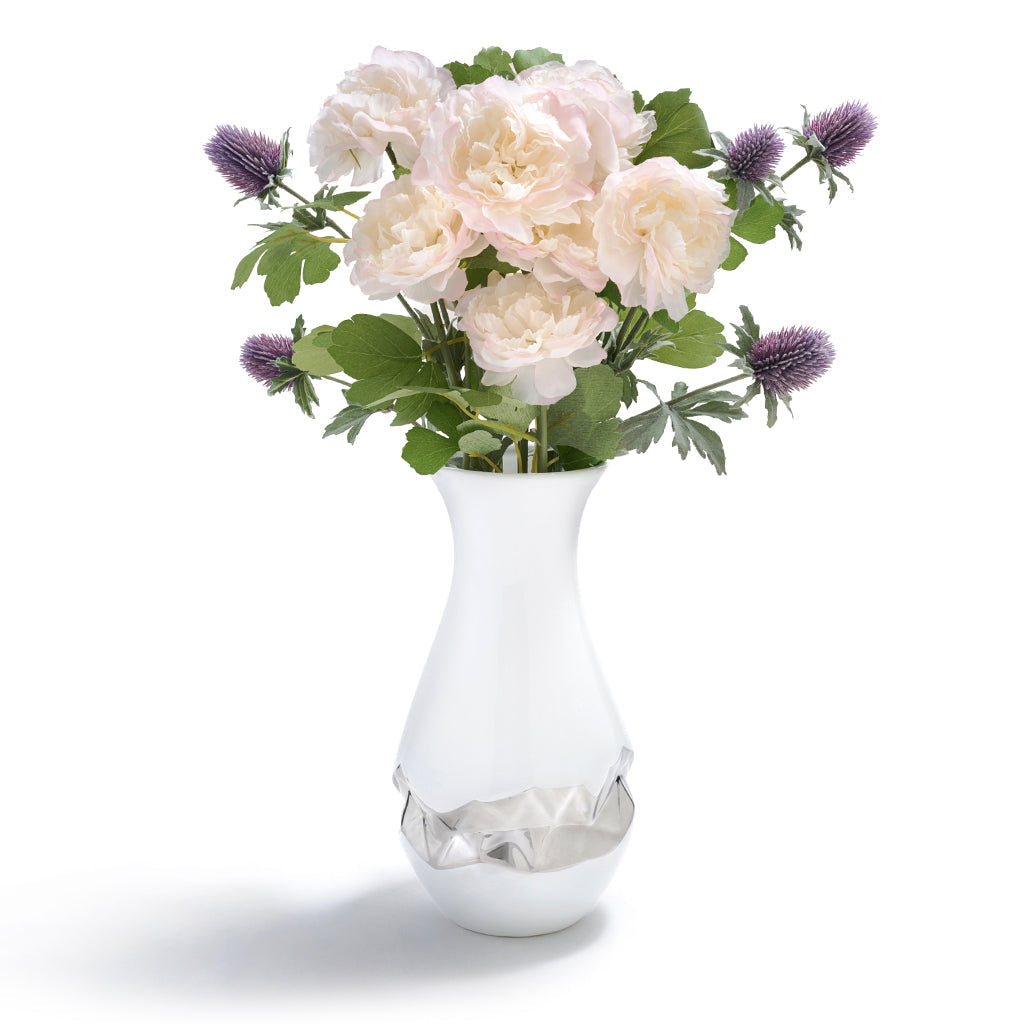 Talianna Oro Vase, White & Silver by ANNA New York