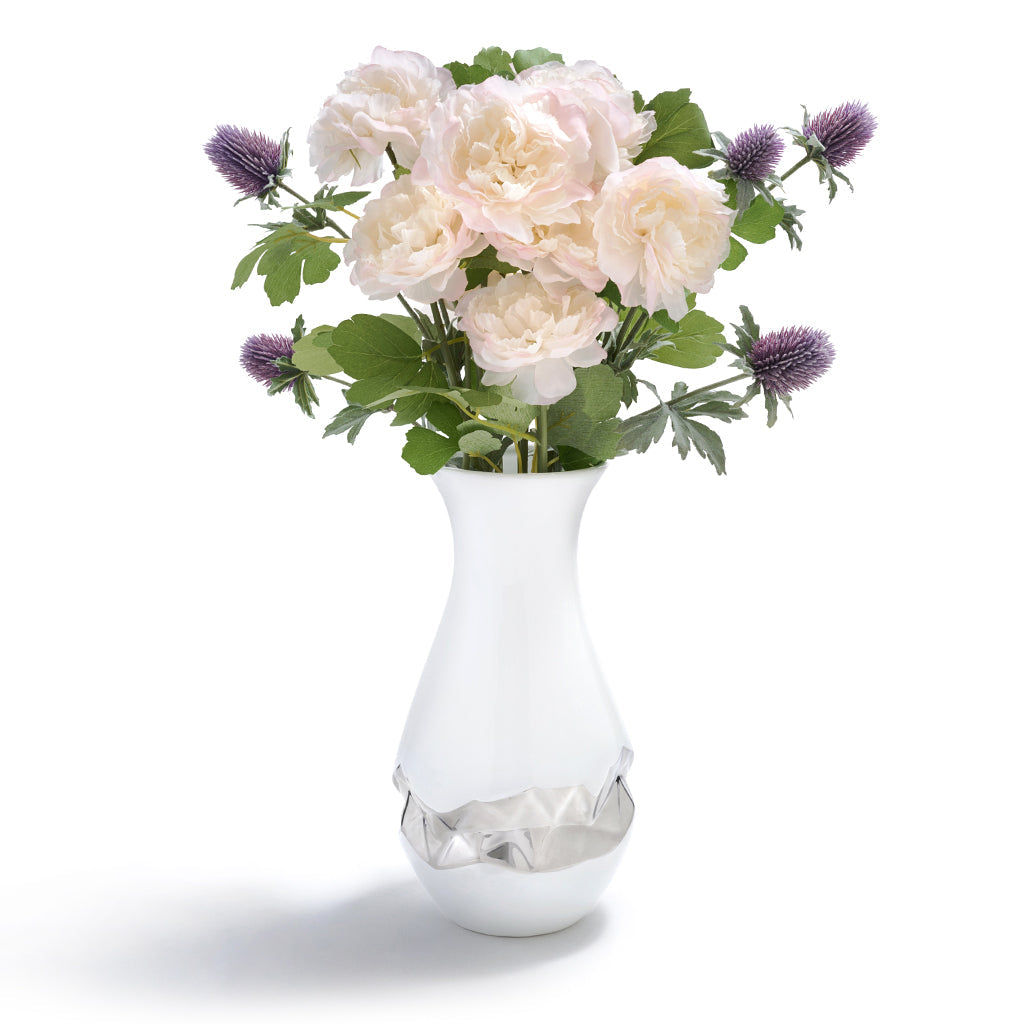 Talianna Oro Vase, White w/Silver by ANNA New York