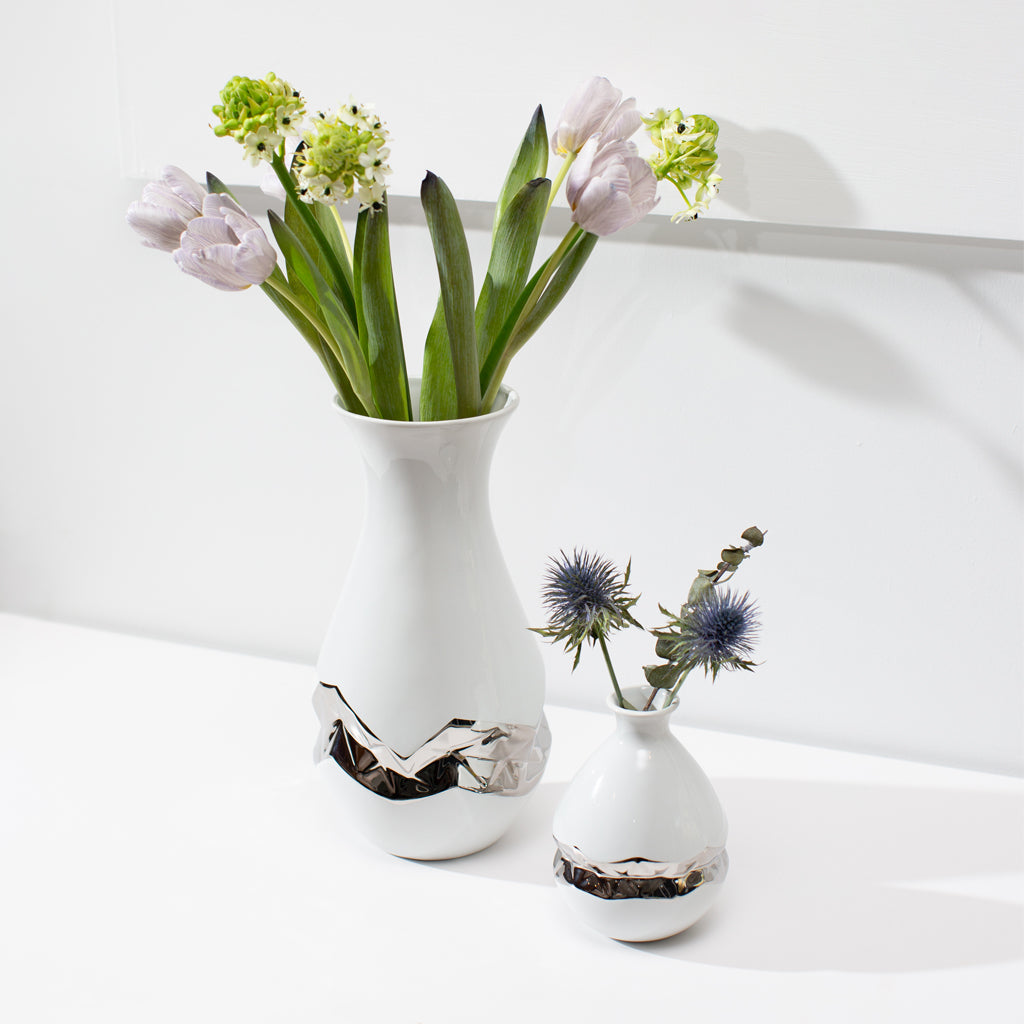 Talianna Oro Bud Vase, White w/Silver by ANNA New York