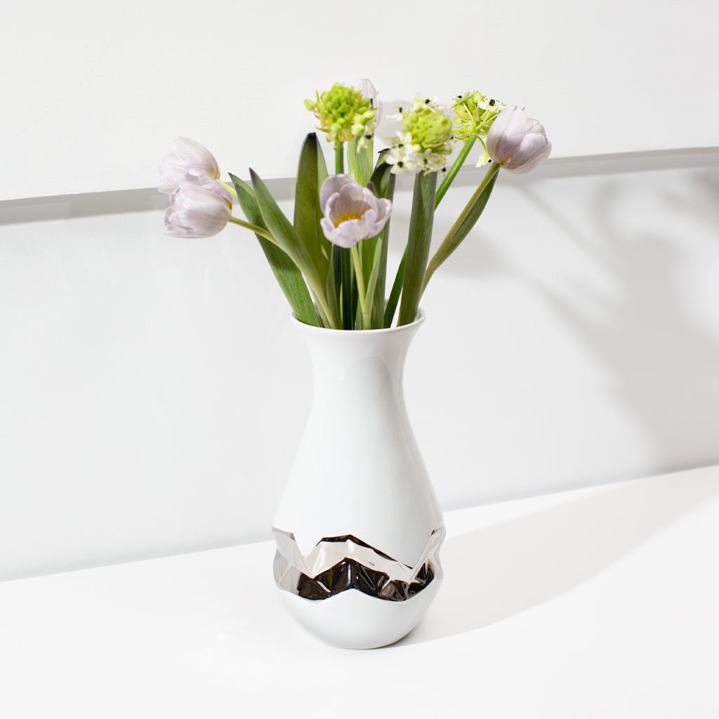 Talianna Oro Vase, White w/Silver by ANNA New York
