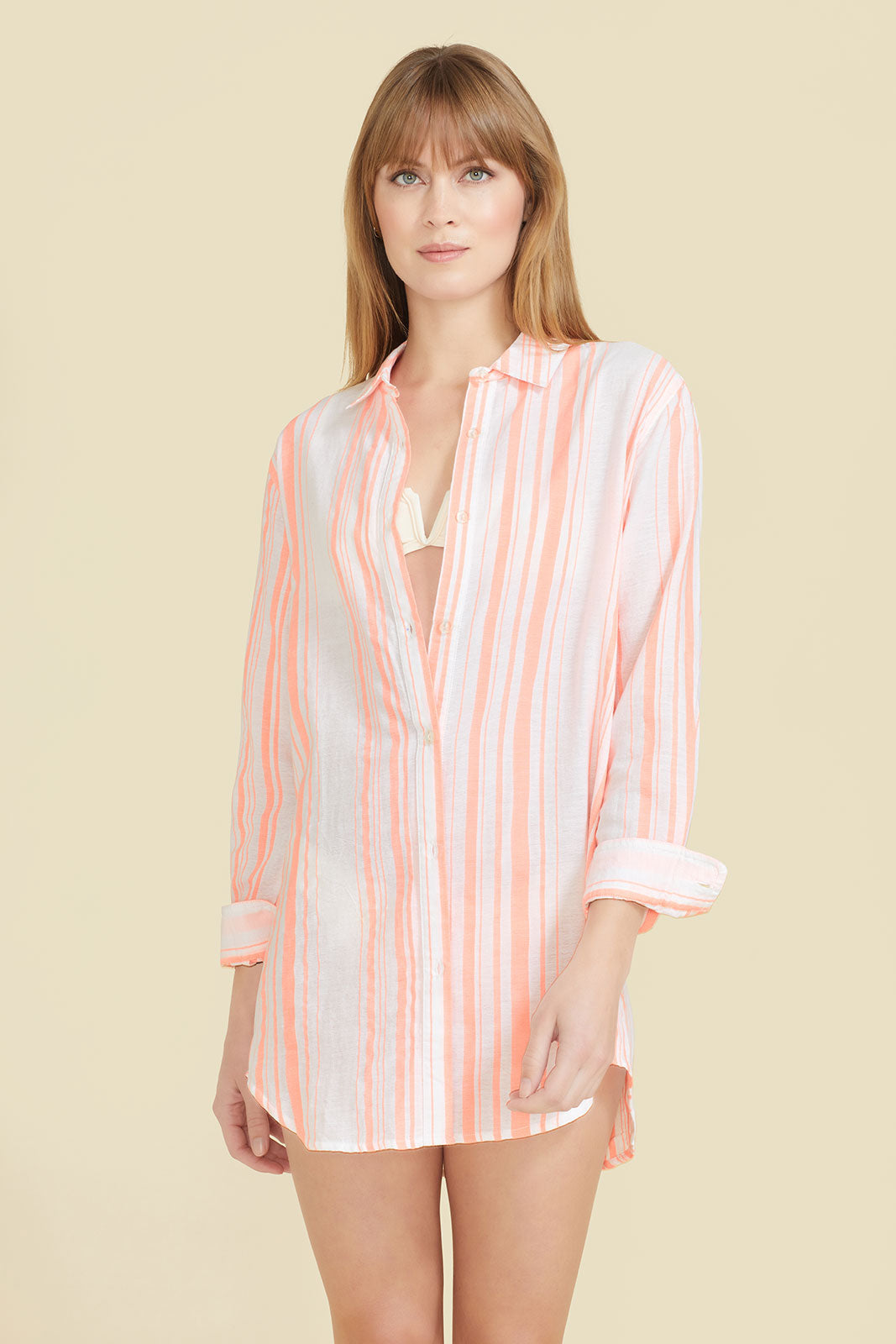 Primavera Shirt Dress - Neon Orange Stripes by SItano