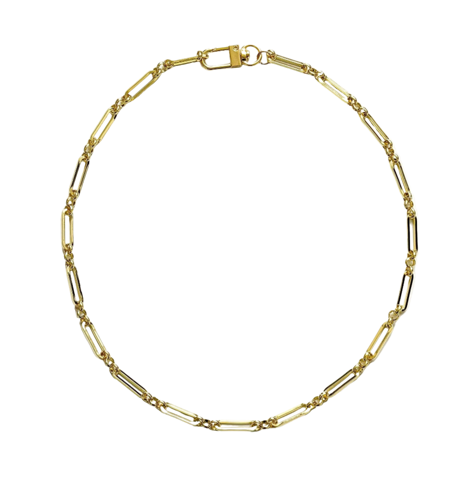 Gold chain necklace on a white background