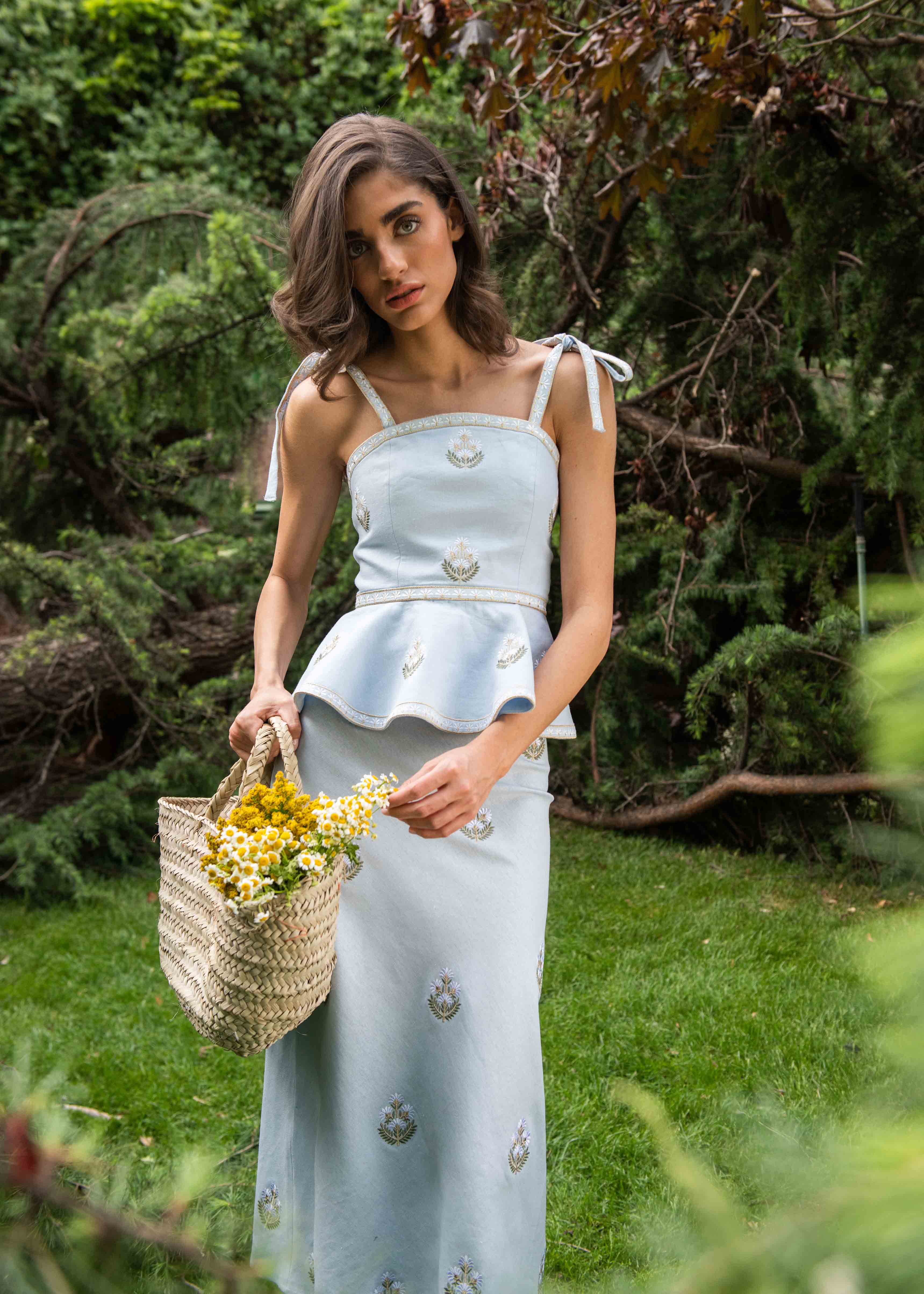 Mina Top - Baby Blue & Ivory by Rosewater House