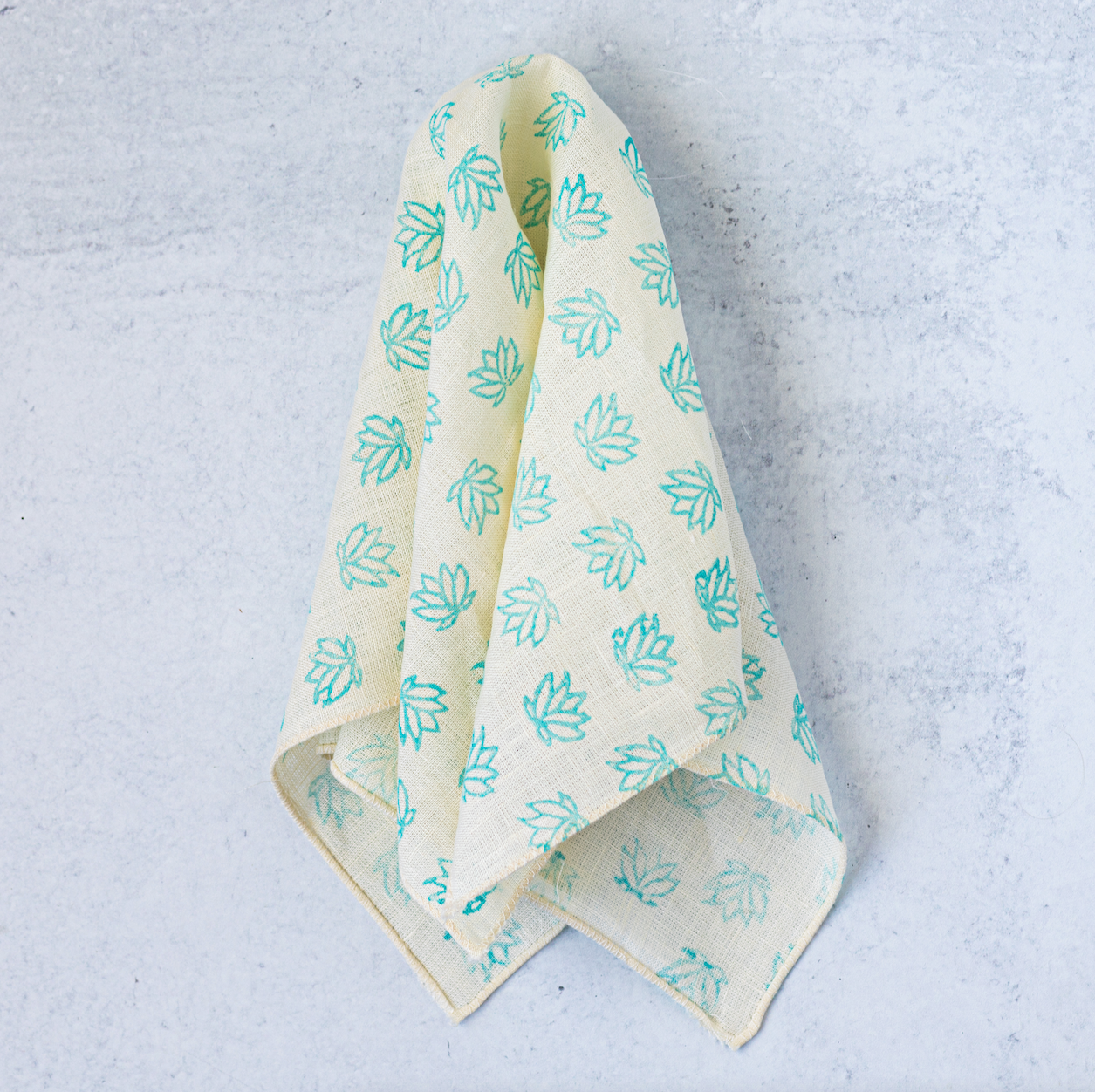 Pocket Square - Cream Linen with Baby Lotus, Saltwater by Mended