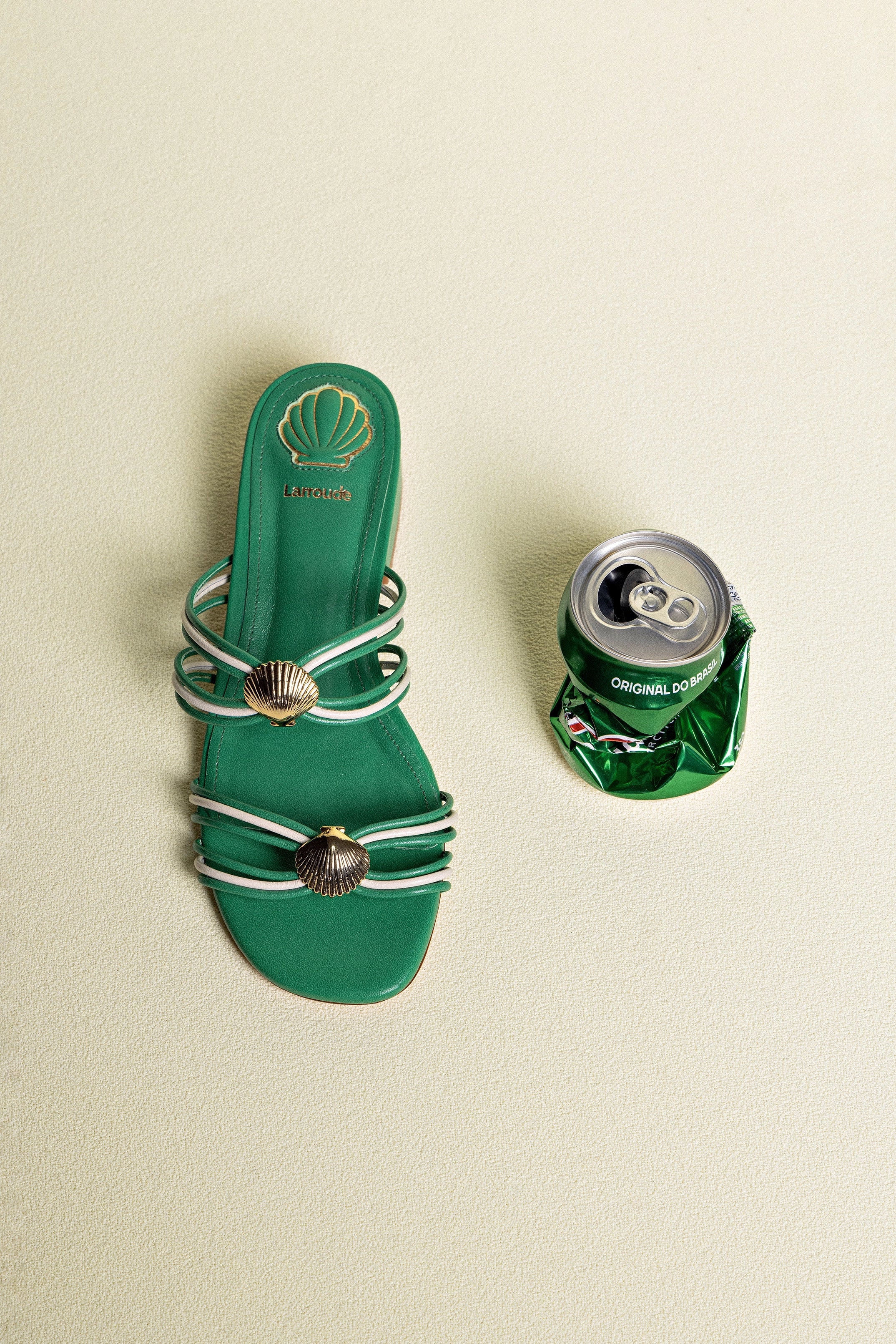 Shelly Flat Mule In Evergreen and Ivory Leather by Larroudé