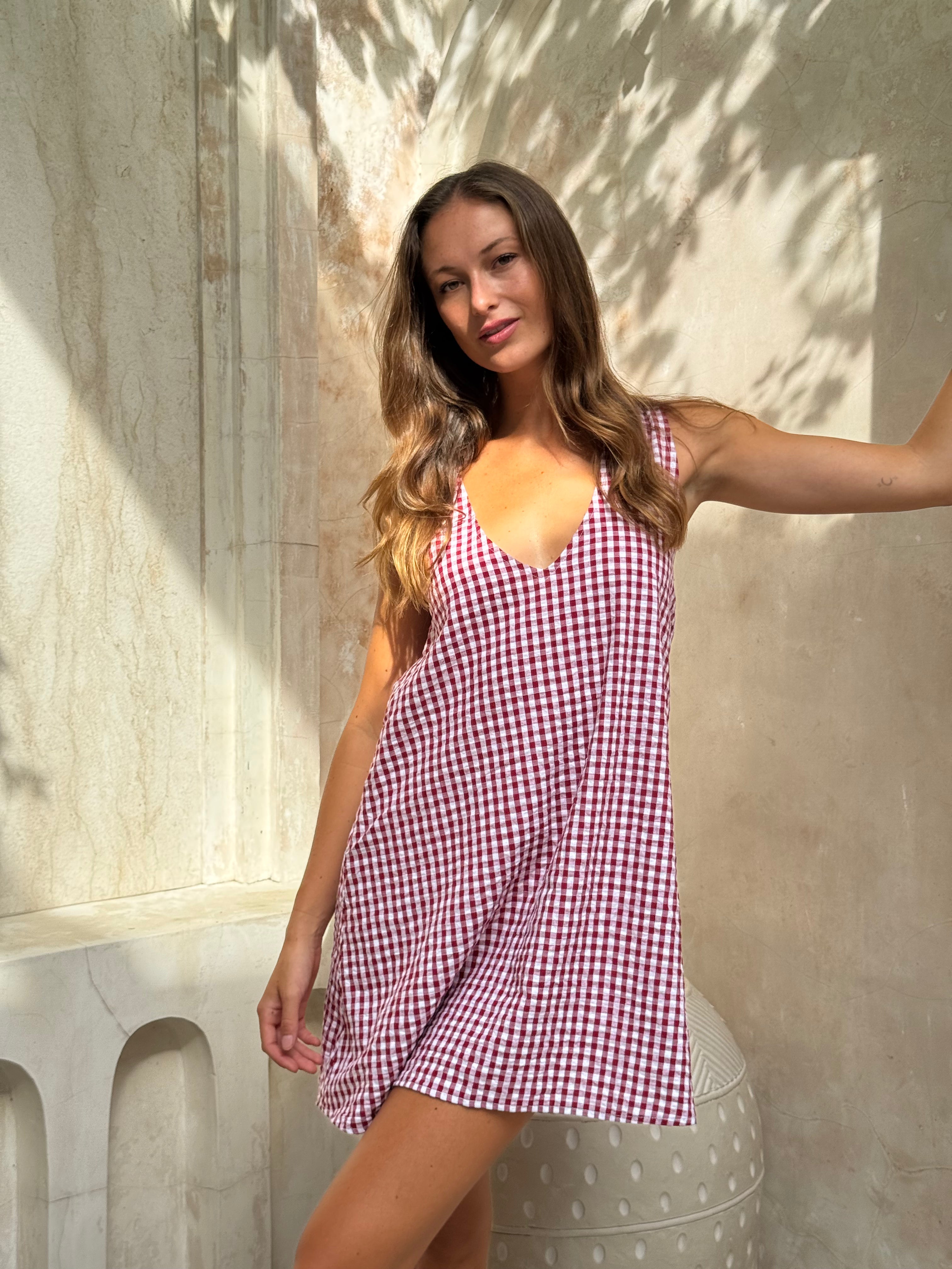 MINI GILI in Maroon Gingham by Puka the Label