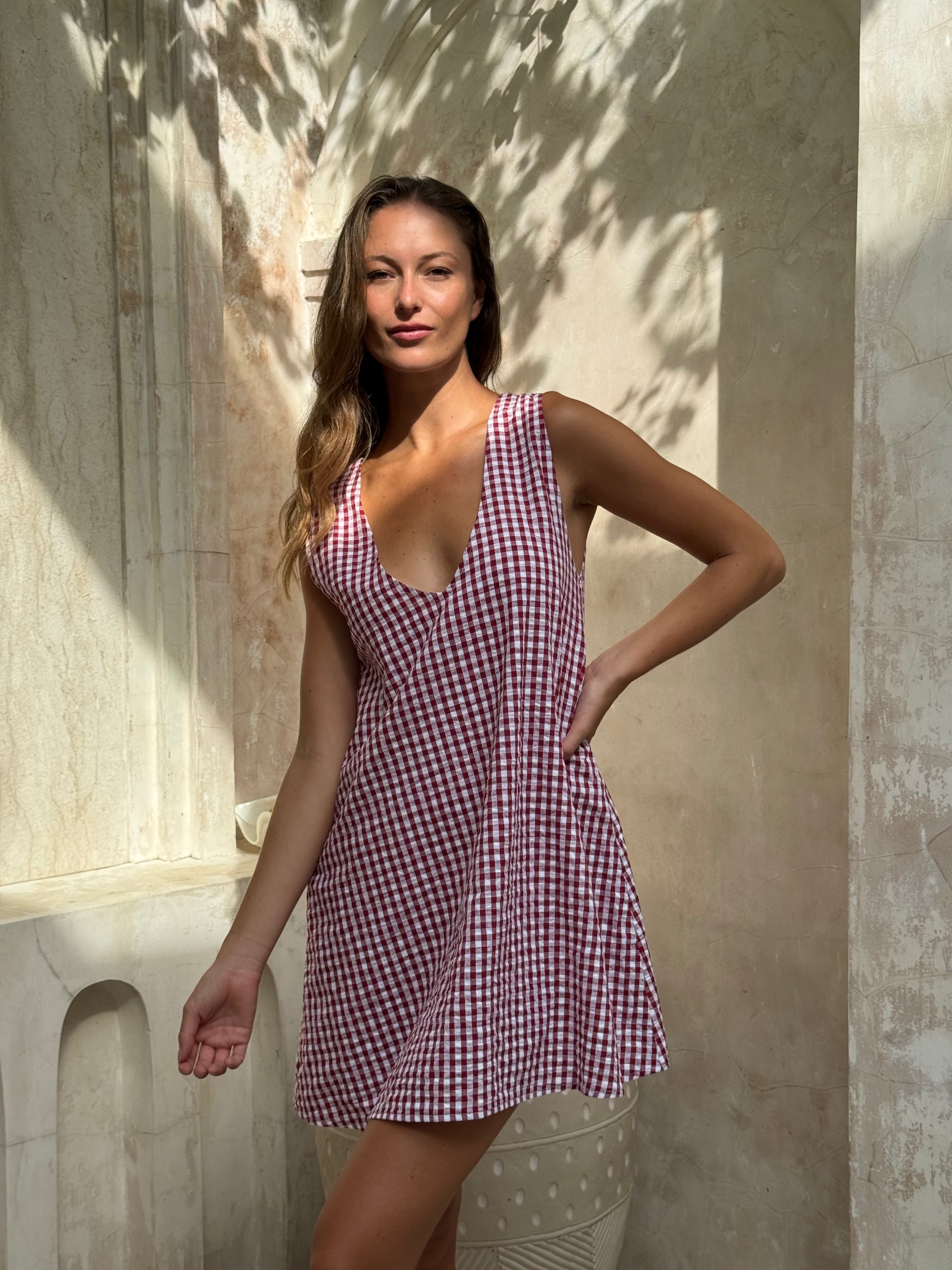 MINI GILI in Maroon Gingham by Puka the Label