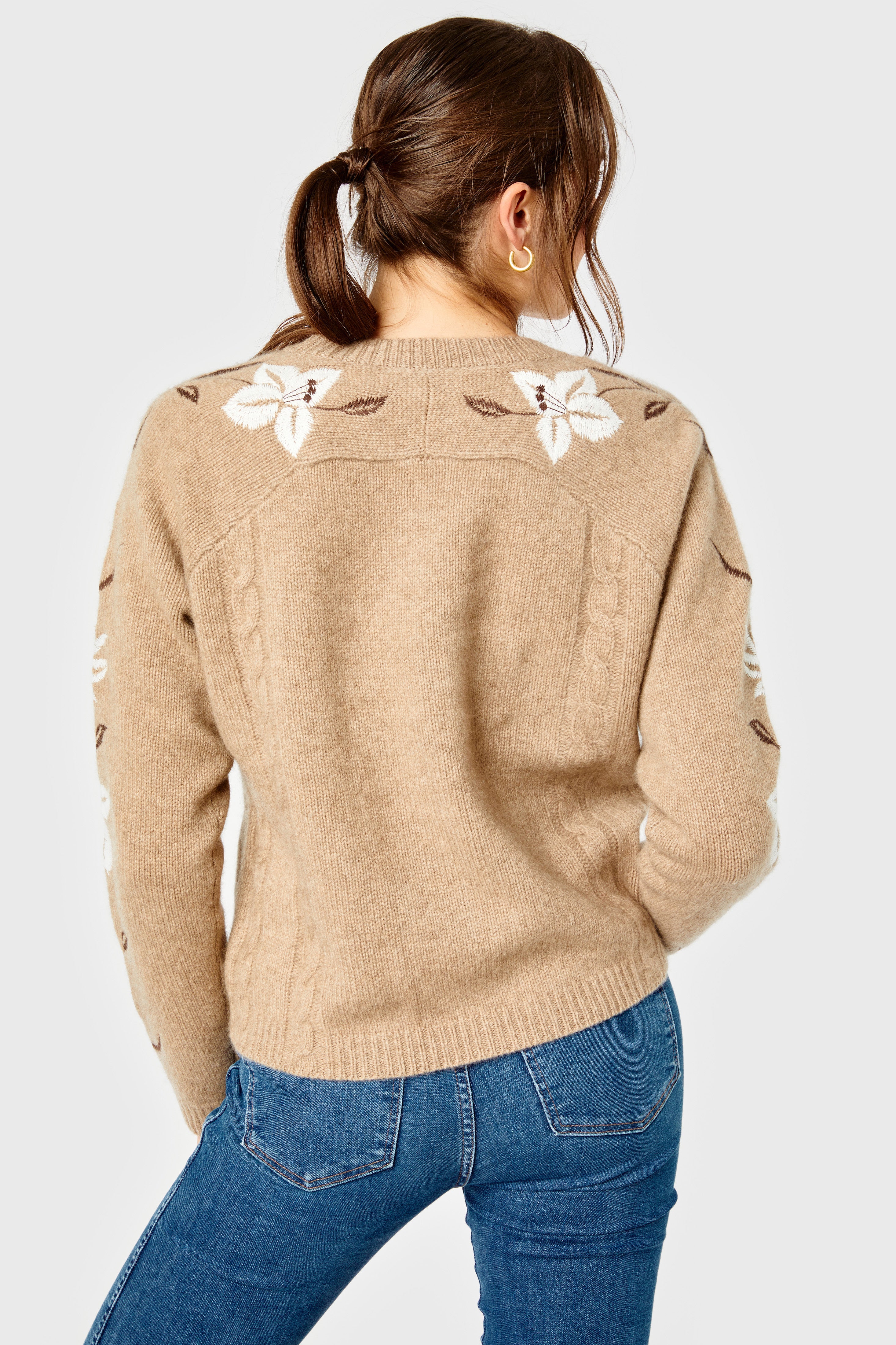 Quinn Sweater-Cashmere Embroidered-Jute by Cartolina
