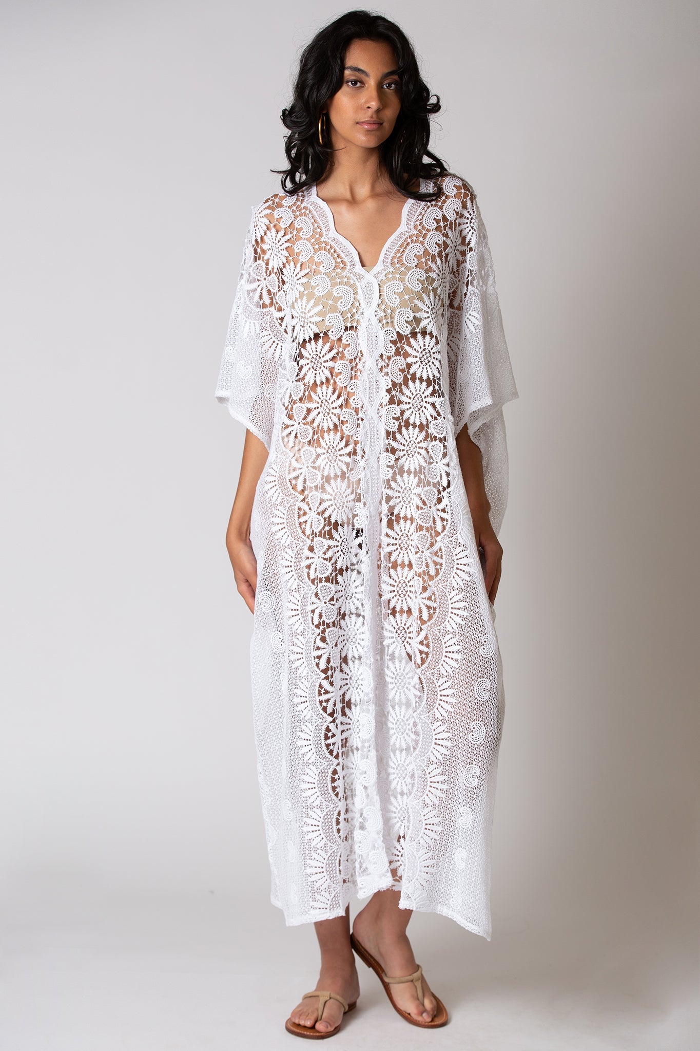 Rachel Sunflower Scallop Lace Caftan by Miguelina